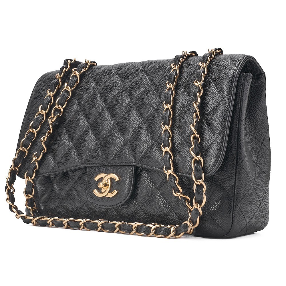 Caviar leather large matelassé 30 single flap chain shoulder bag, black — view 4