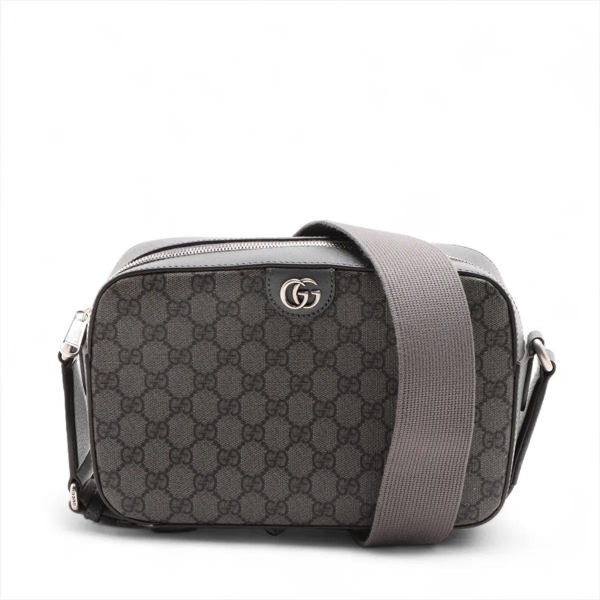 GG Supreme PVC x Leather Shoulder Bag, Gray, 767190