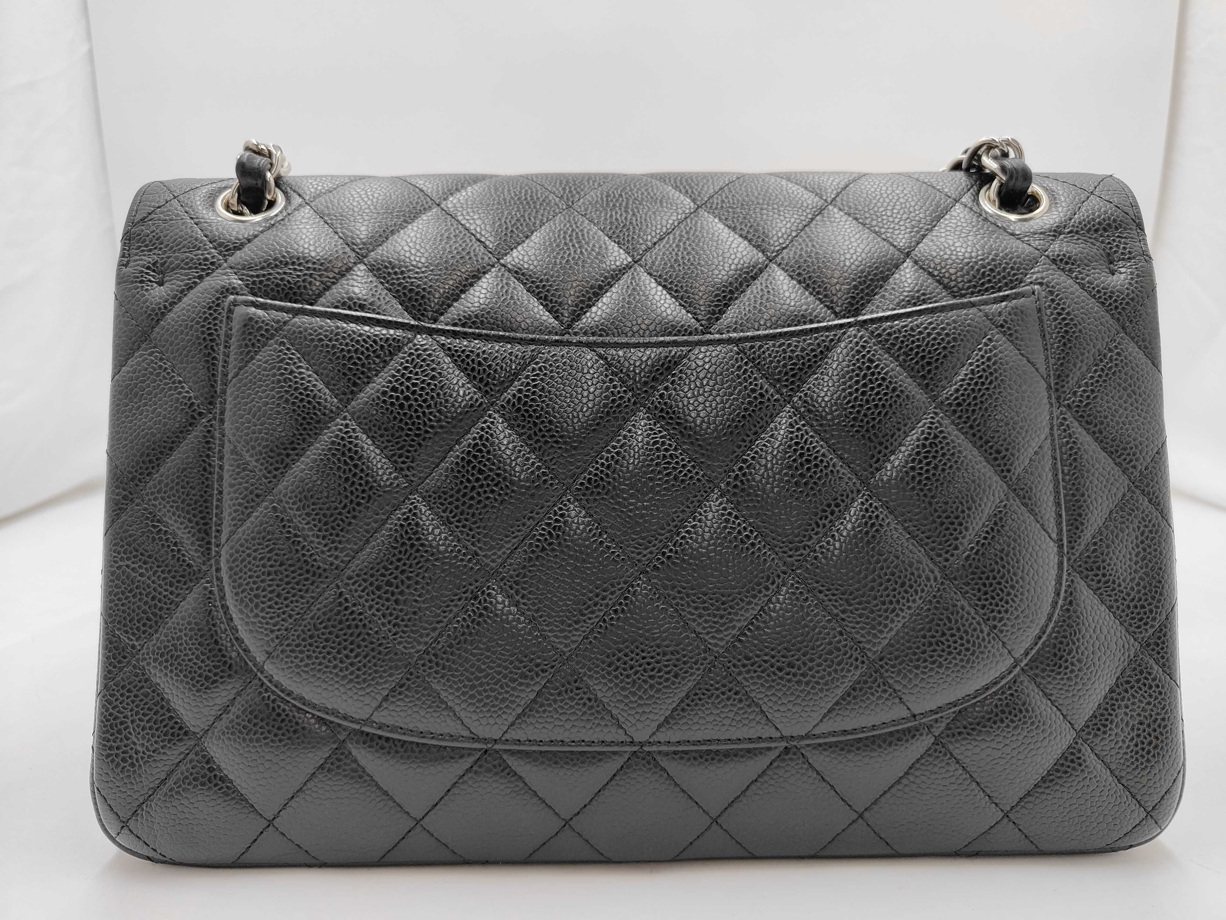 Matelassé Caviar Skin Double Flap Black Shoulder Bag — view 2