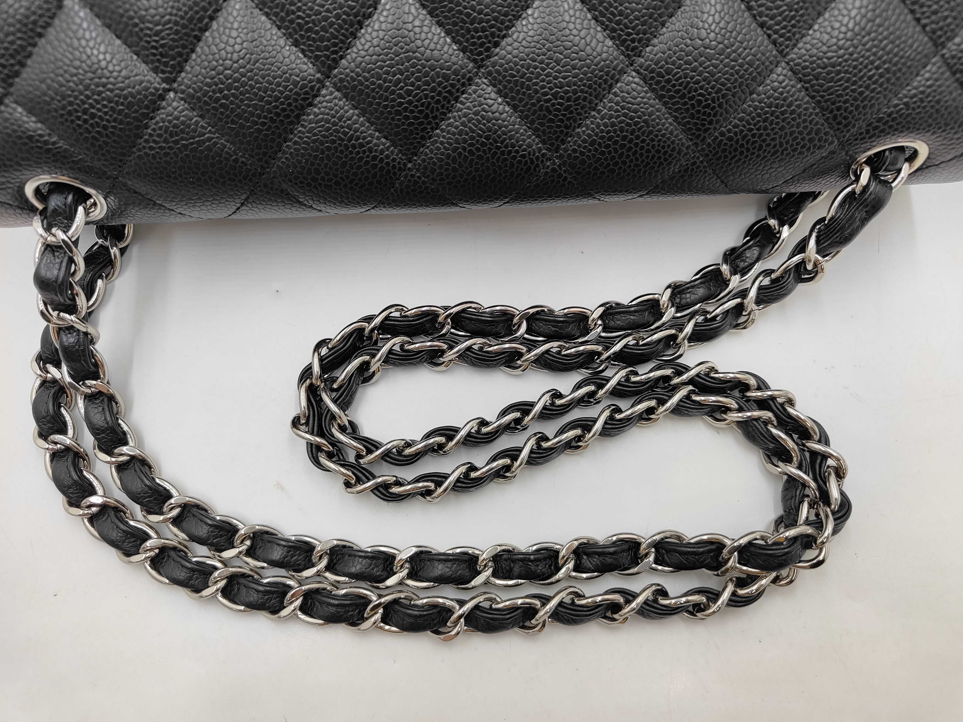 Matelassé Caviar Skin Double Flap Black Shoulder Bag — view 5