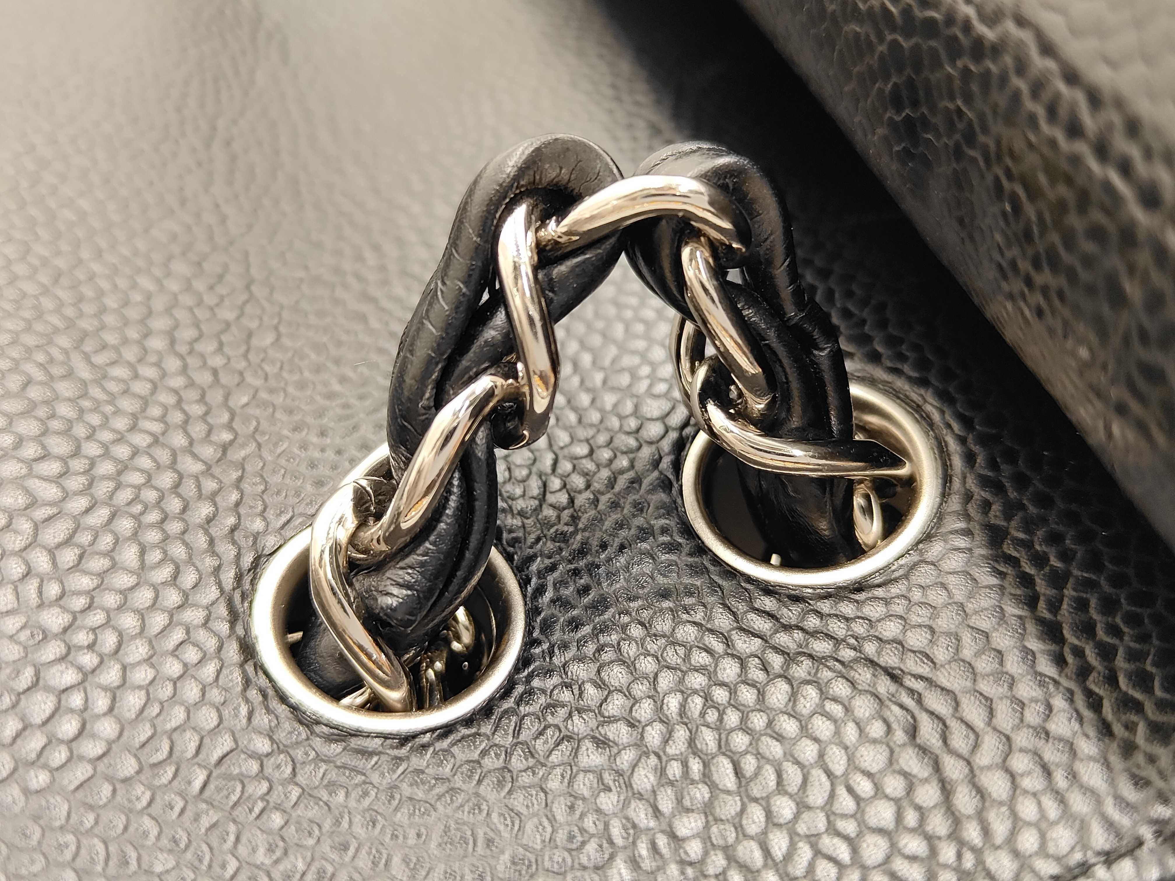 Matelassé Caviar Skin Double Flap Black Shoulder Bag — view 7