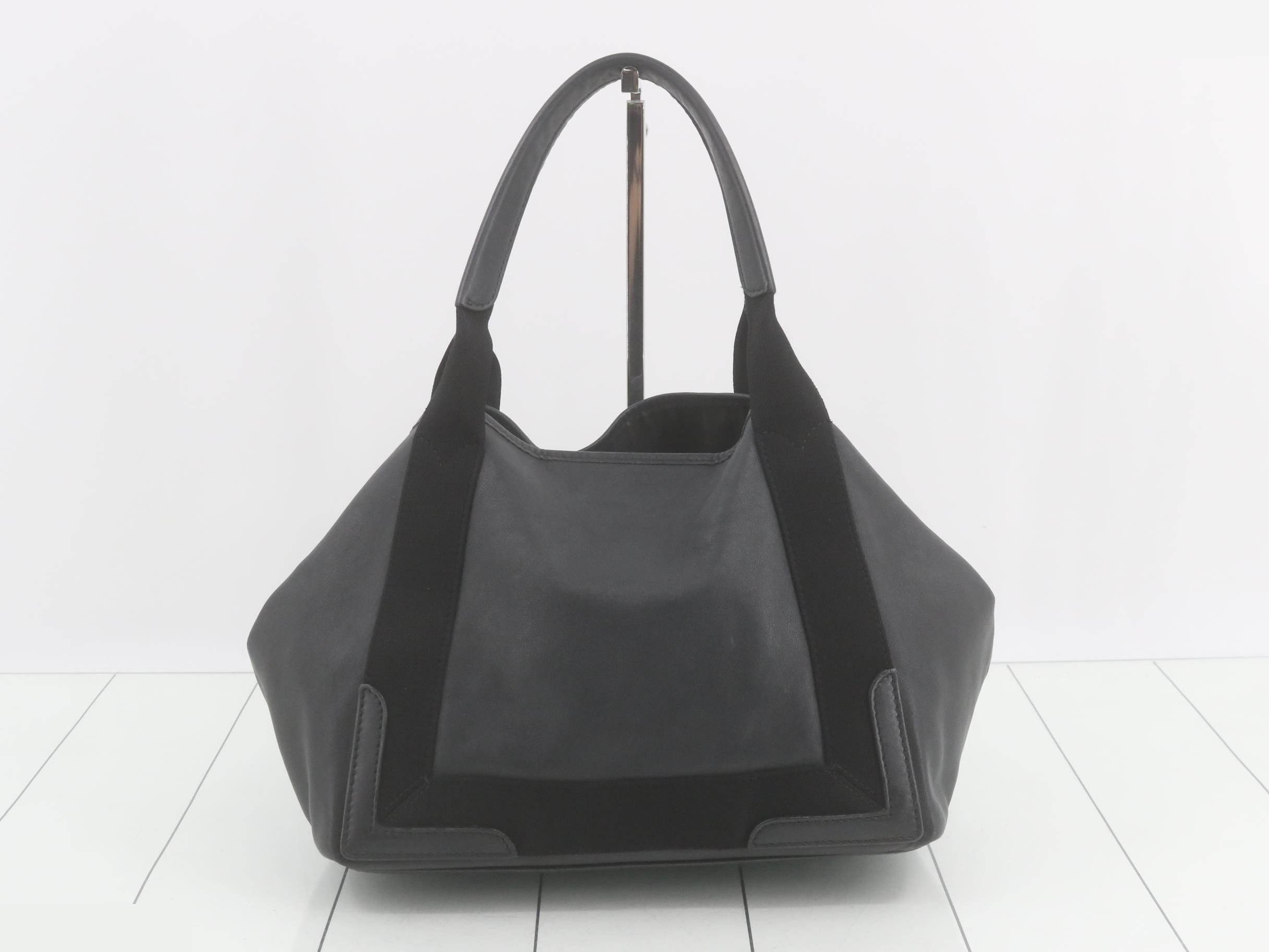 Navy Cabas S Leather/Canvas Tote Bag with Pouch - Black — view 2