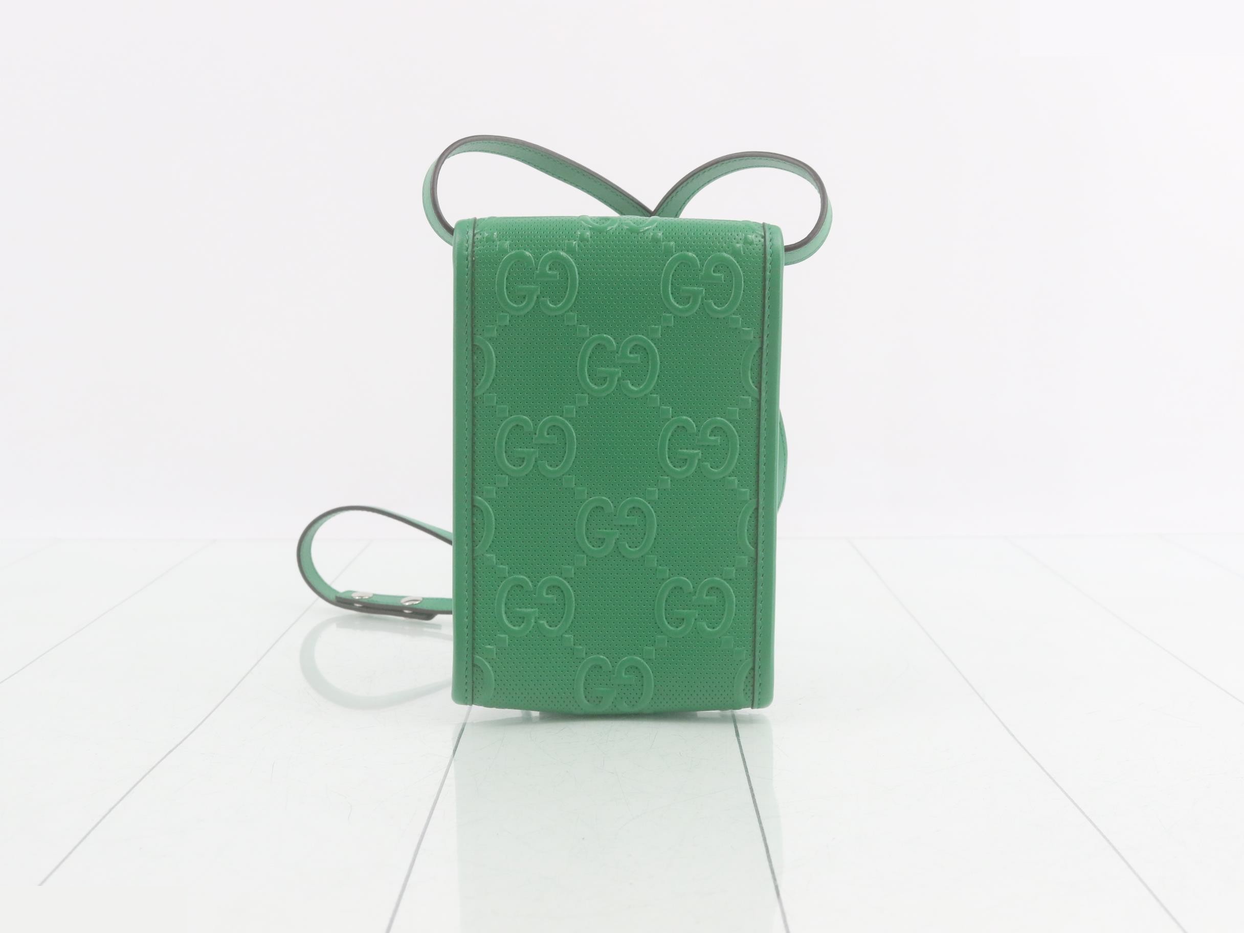 GG Embossed Leather Mini Flap Green — view 2