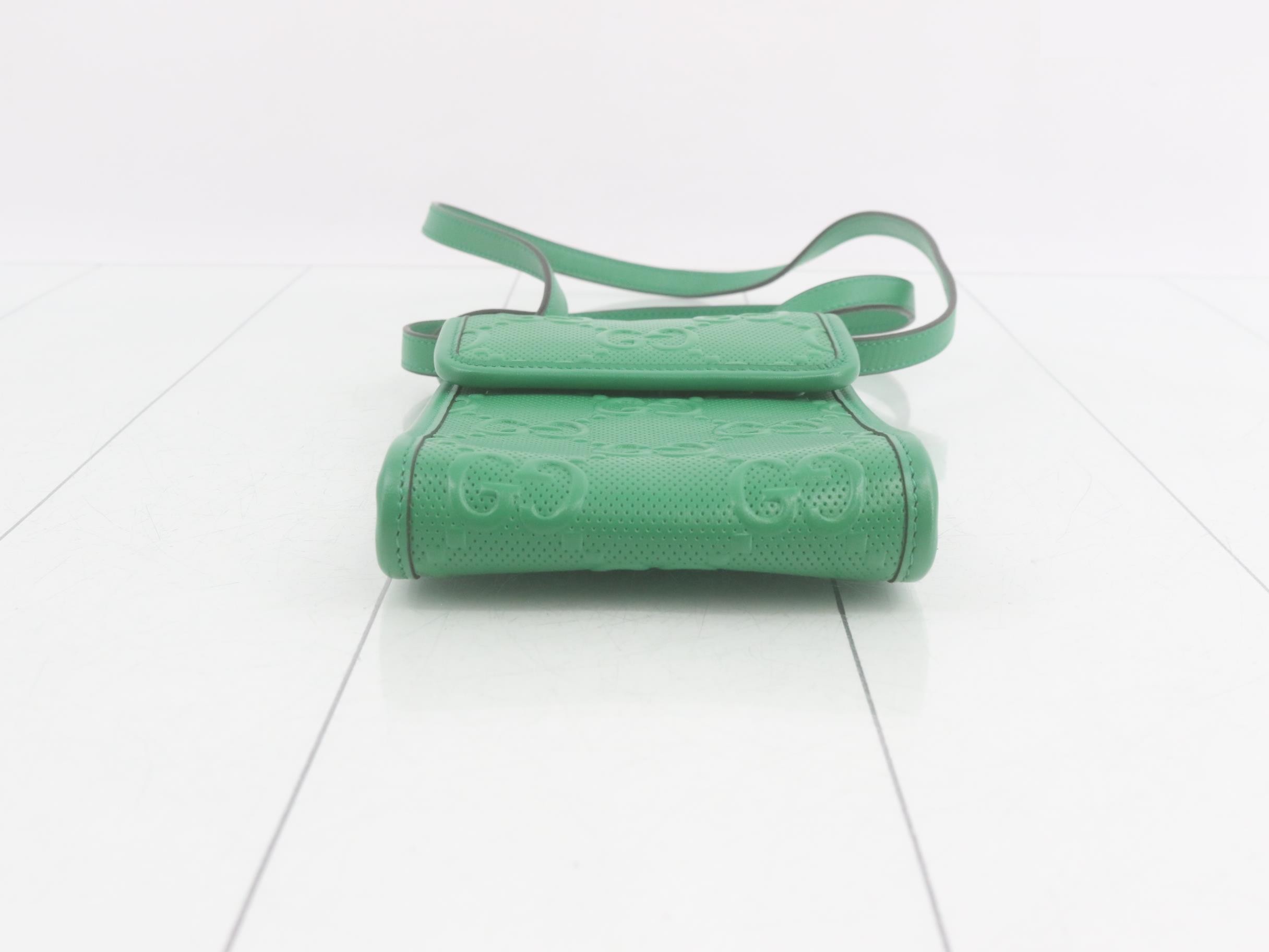 GG Embossed Leather Mini Flap Green — view 3