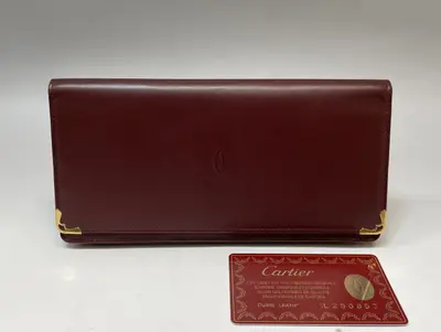 Mustline Genuine Leather Bi-fold Long Wallet, Bordeaux, Gold Hardware