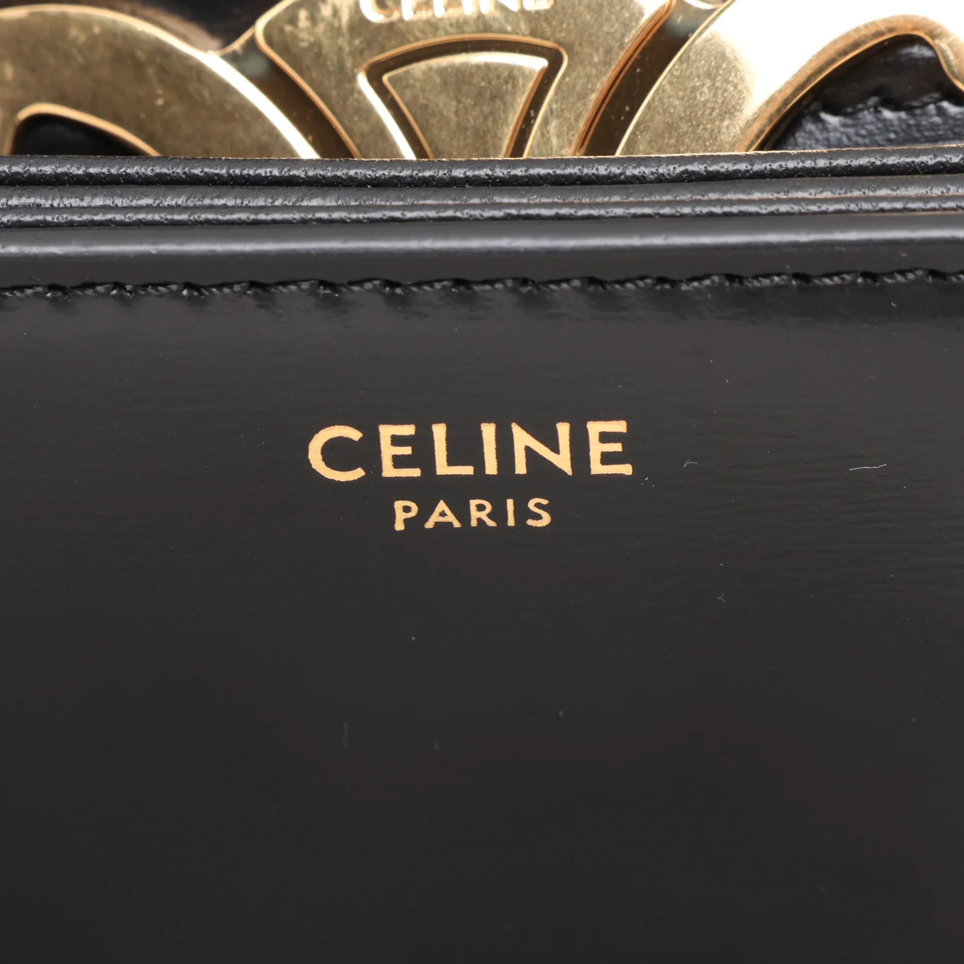 Triomphe Teen Leather Shoulder Bag, Black — view 11