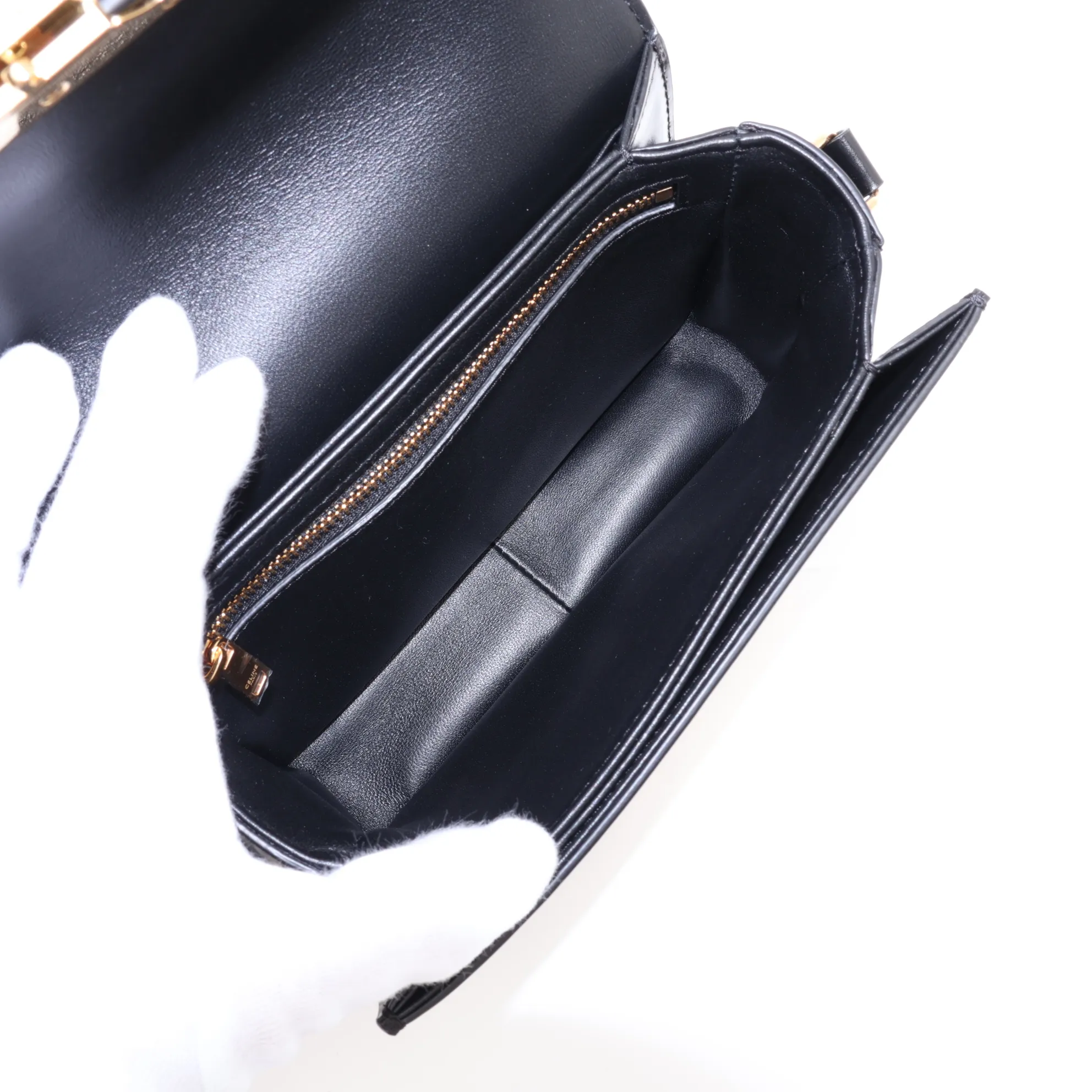 Triomphe Teen Leather Shoulder Bag, Black — view 6