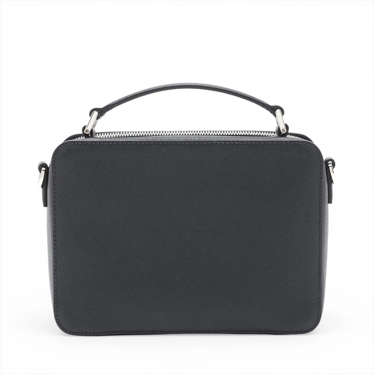 Saffiano Leather 2-Way Shoulder Bag, Black — view 2