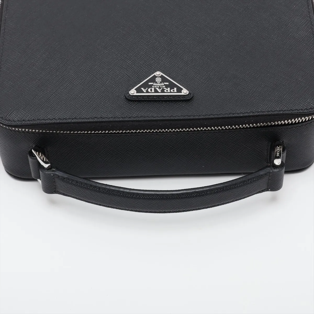 Saffiano Leather 2-Way Shoulder Bag, Black — view 5