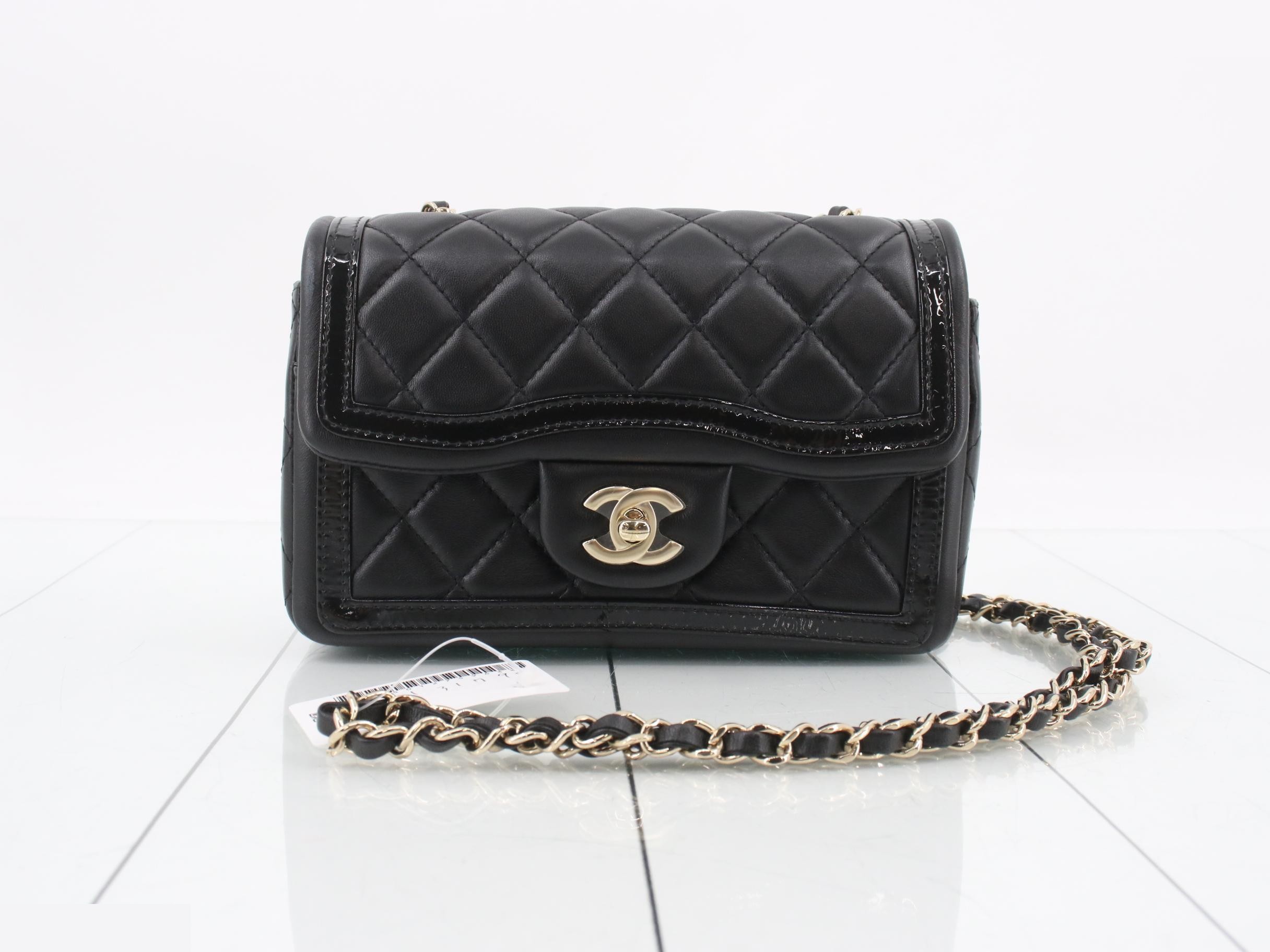 Matelassé 20, Black, Lambskin x Patent Leather