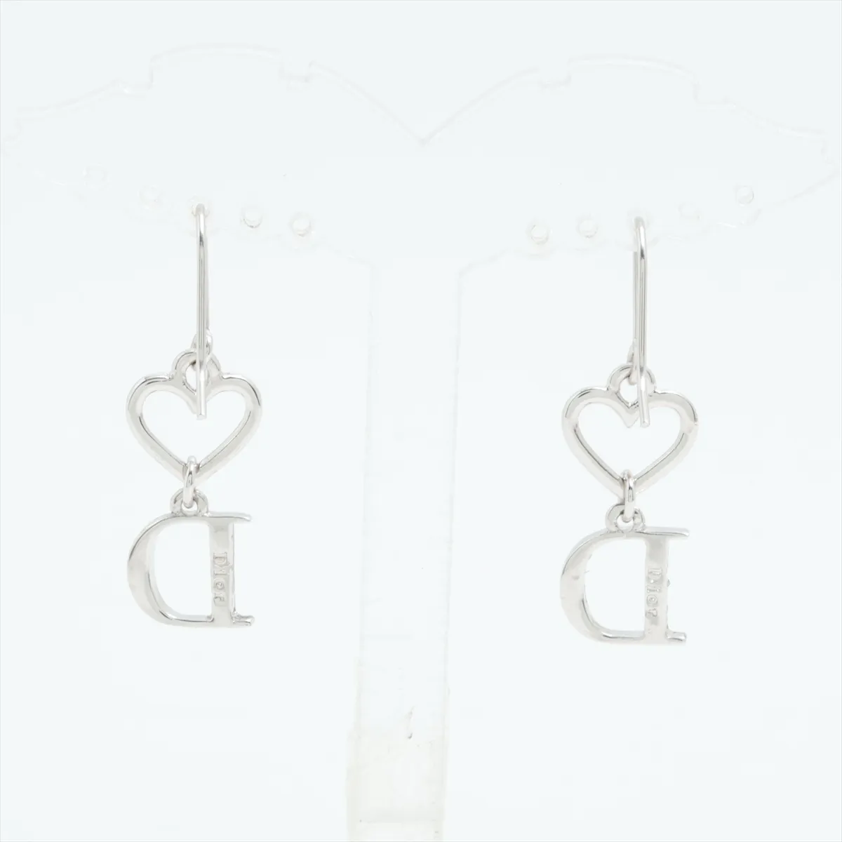 D-logo earrings (for both ears), metal and rhinestone, silver. Shows signs of wear, — view 2