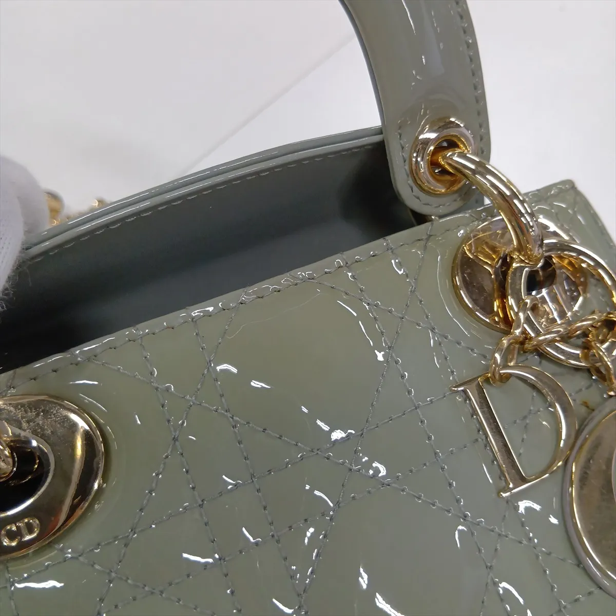Cannage Lady Dior Mini Patent Leather 2-Way Handbag Green — view 13