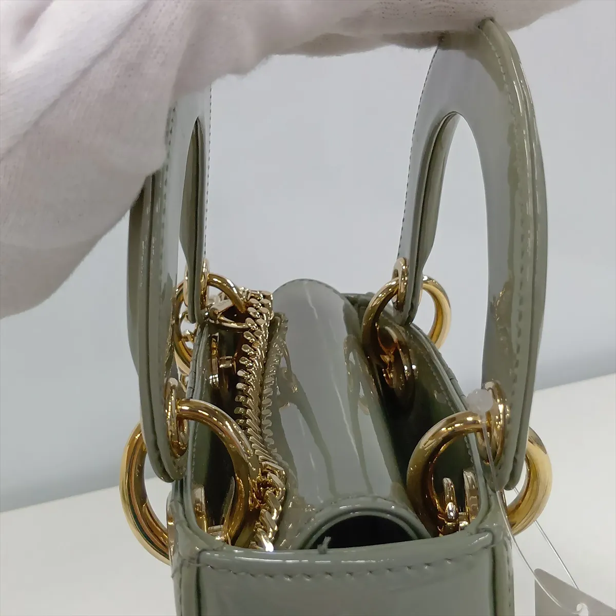 Cannage Lady Dior Mini Patent Leather 2-Way Handbag Green — view 15