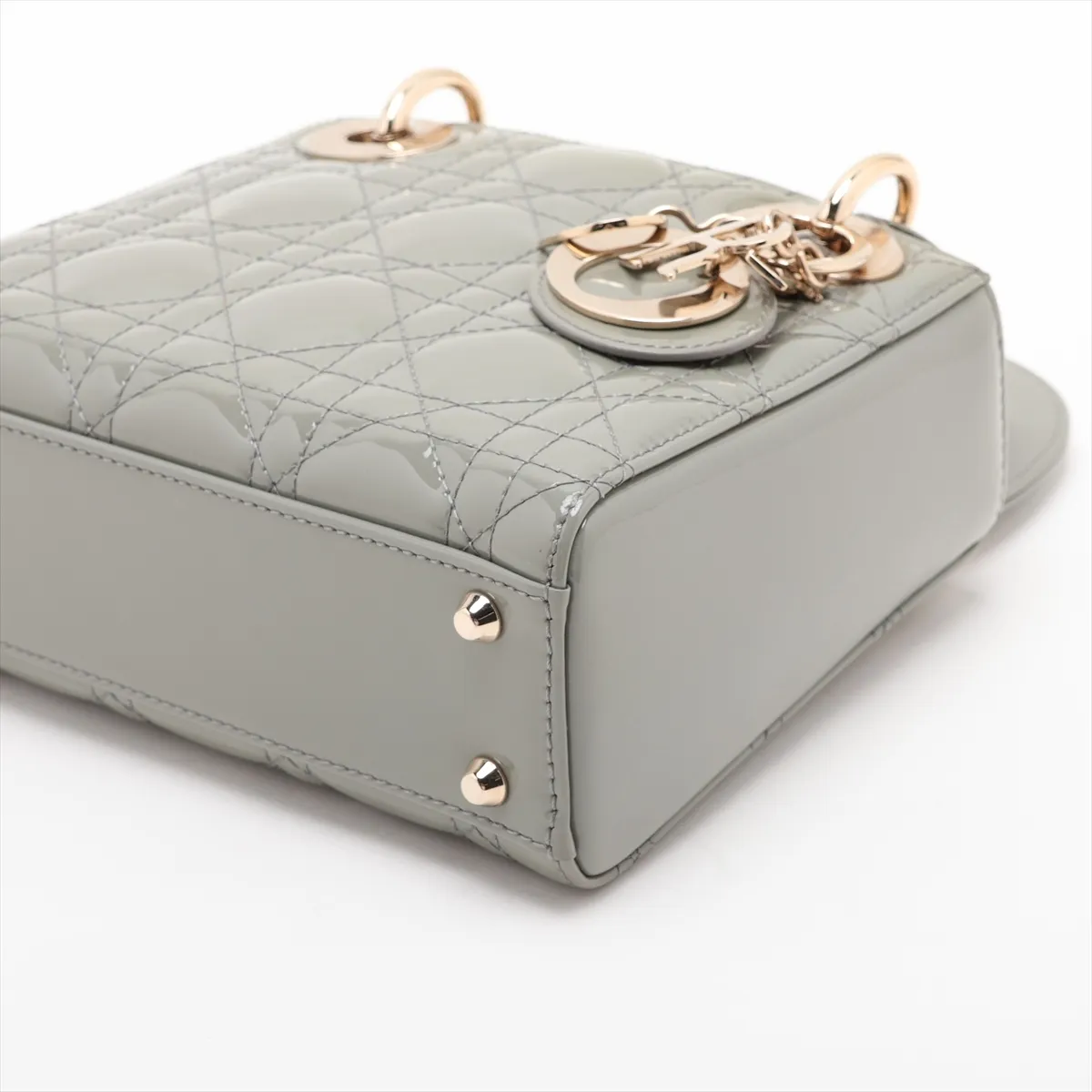 Cannage Lady Dior Mini Patent Leather 2-Way Handbag Green — view 3