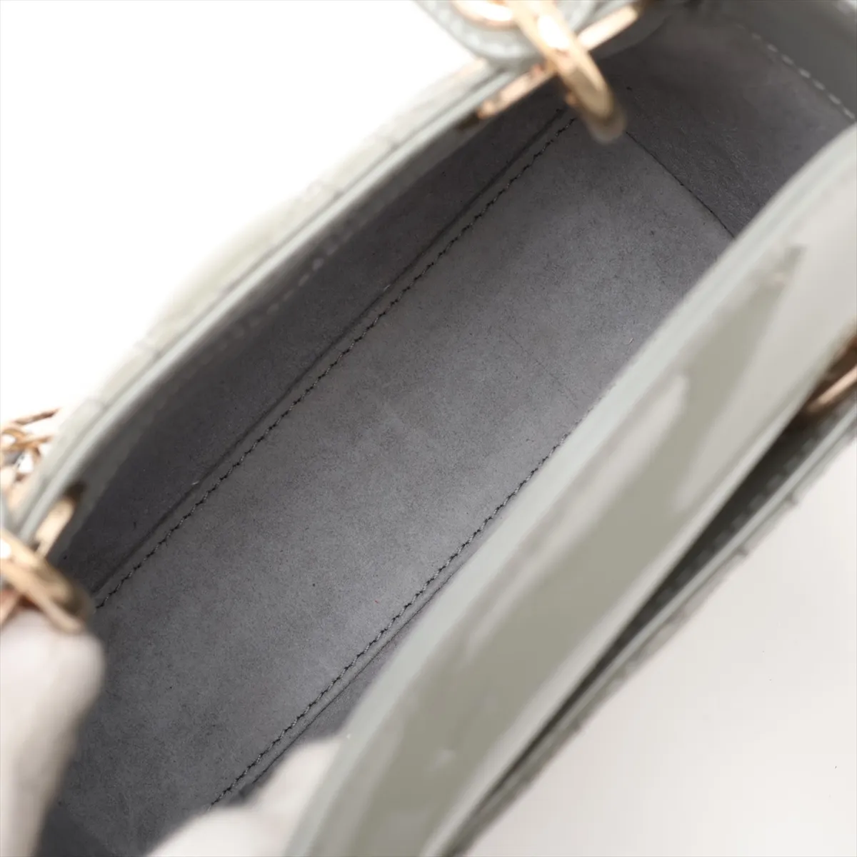 Cannage Lady Dior Mini Patent Leather 2-Way Handbag Green — view 8