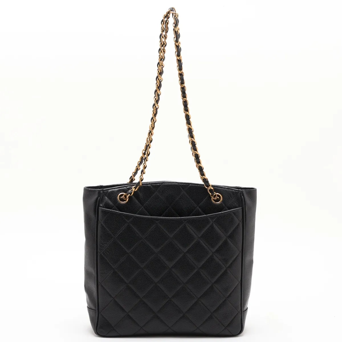 Matelassé Caviar Skin Chain Tote Bag, Black with Gold Hardware, Item No. 3106980 (Serial No. 3) — view 2