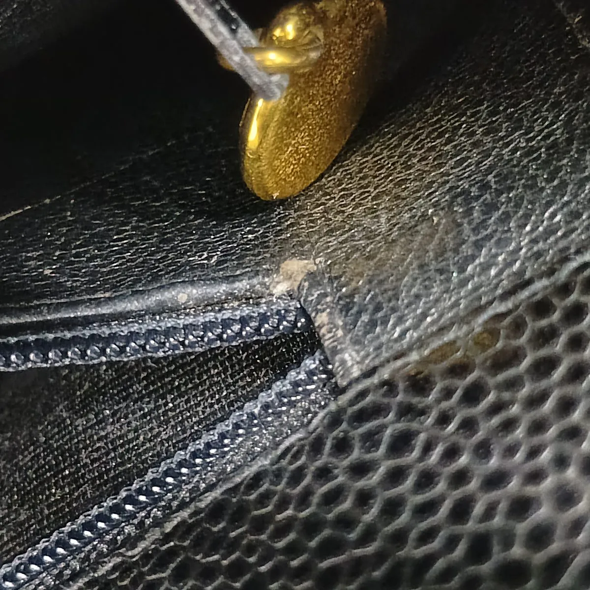 Matelassé Caviar Skin Chain Tote Bag, Black with Gold Hardware, Item No. 3106980 (Serial No. 3) — view 12