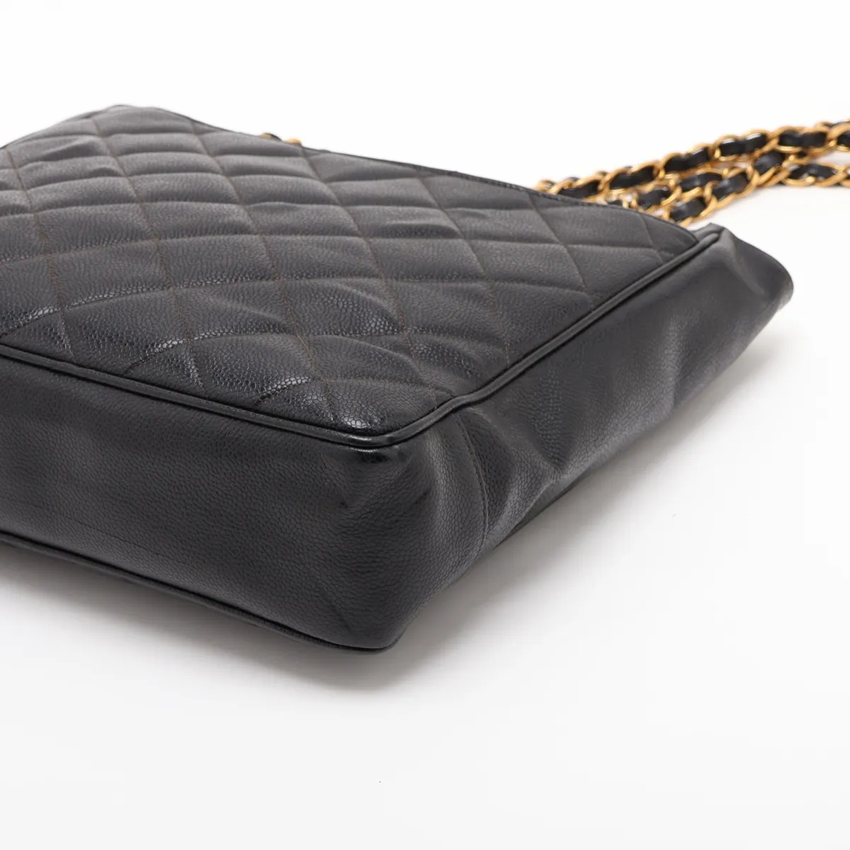 Matelassé Caviar Skin Chain Tote Bag, Black with Gold Hardware, Item No. 3106980 (Serial No. 3) — view 3