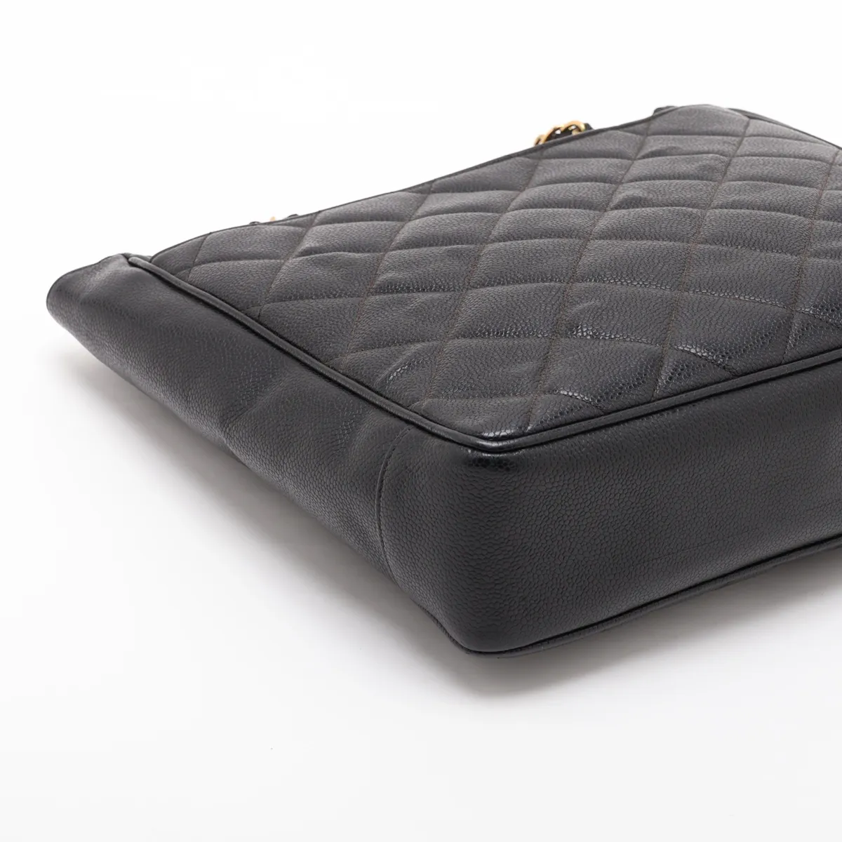 Matelassé Caviar Skin Chain Tote Bag, Black with Gold Hardware, Item No. 3106980 (Serial No. 3) — view 4