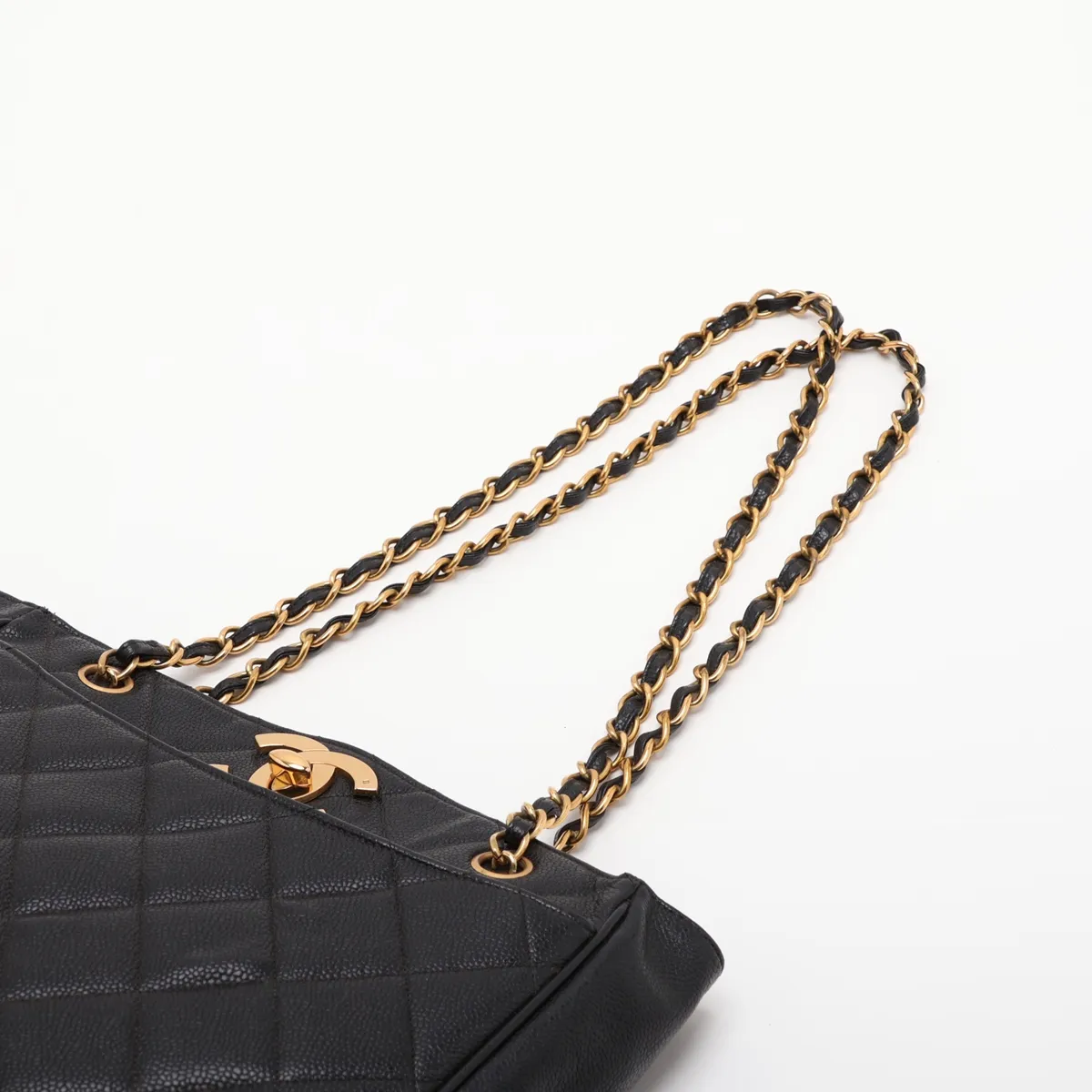 Matelassé Caviar Skin Chain Tote Bag, Black with Gold Hardware, Item No. 3106980 (Serial No. 3) — view 5