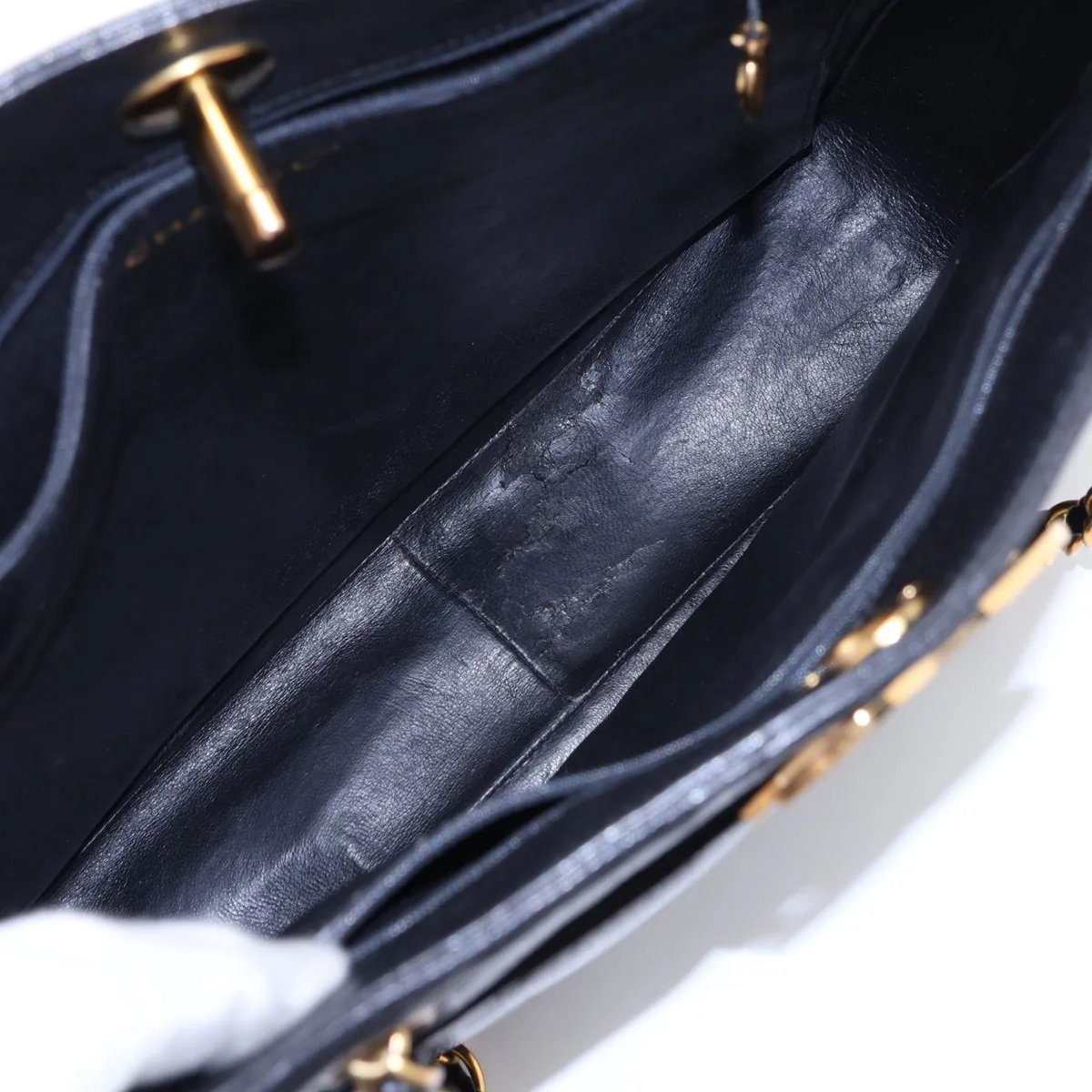 Matelassé Caviar Skin Chain Tote Bag, Black with Gold Hardware, Item No. 3106980 (Serial No. 3) — view 6