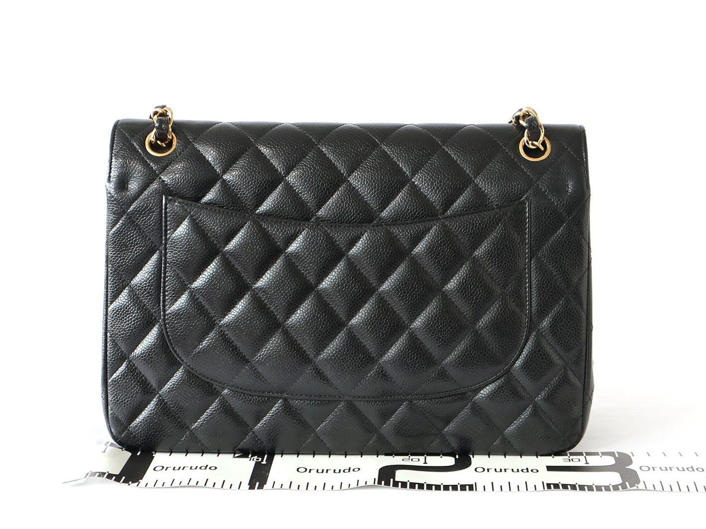 Caviar Skin Large Matelassé 30 Double Flap Double Chain Shoulder Bag, Black — view 2