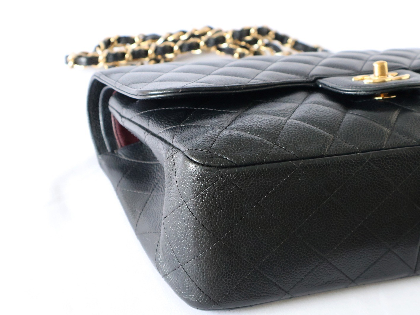 Caviar Skin Large Matelassé 30 Double Flap Double Chain Shoulder Bag, Black — view 3