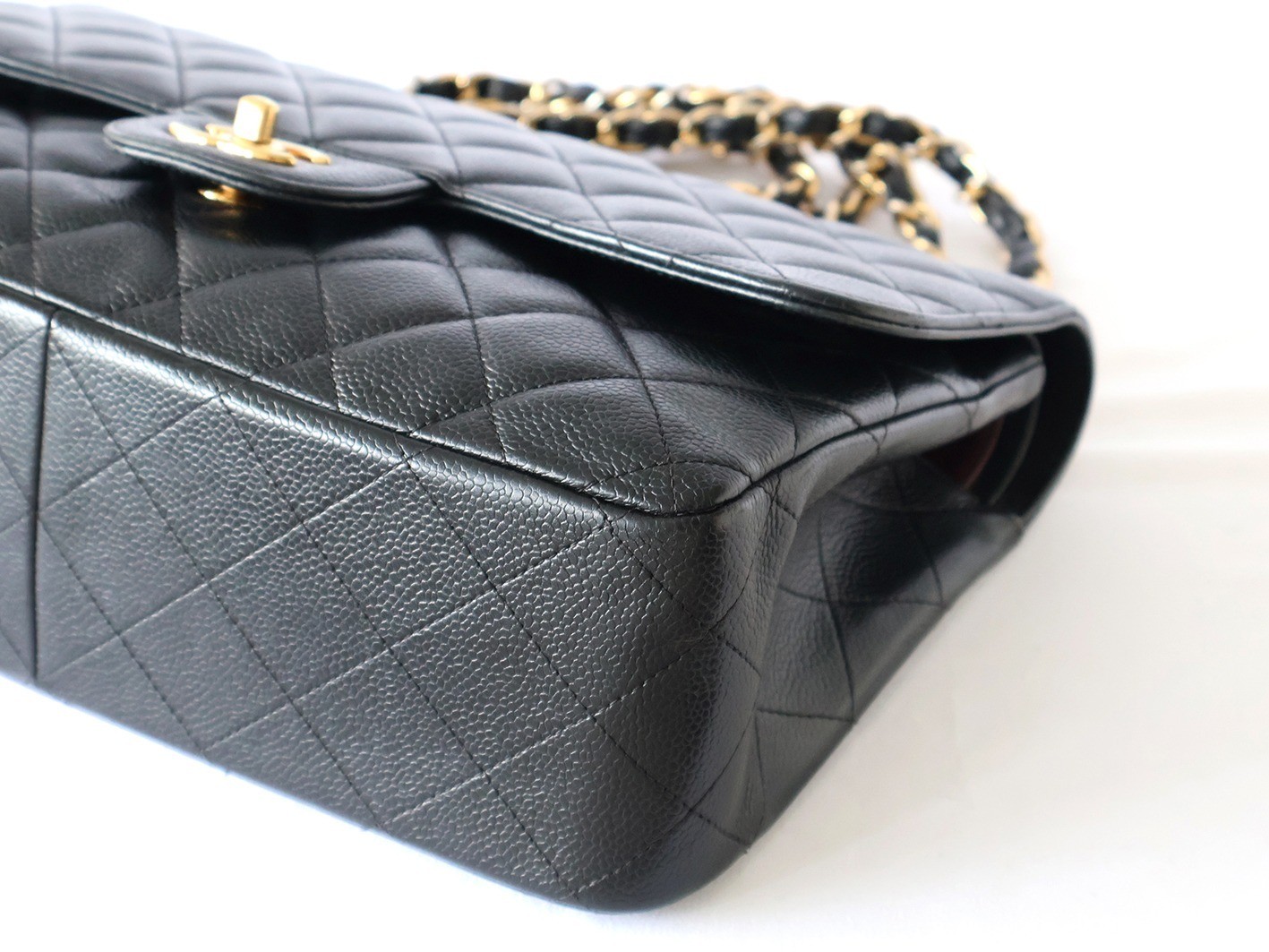 Caviar Skin Large Matelassé 30 Double Flap Double Chain Shoulder Bag, Black — view 4