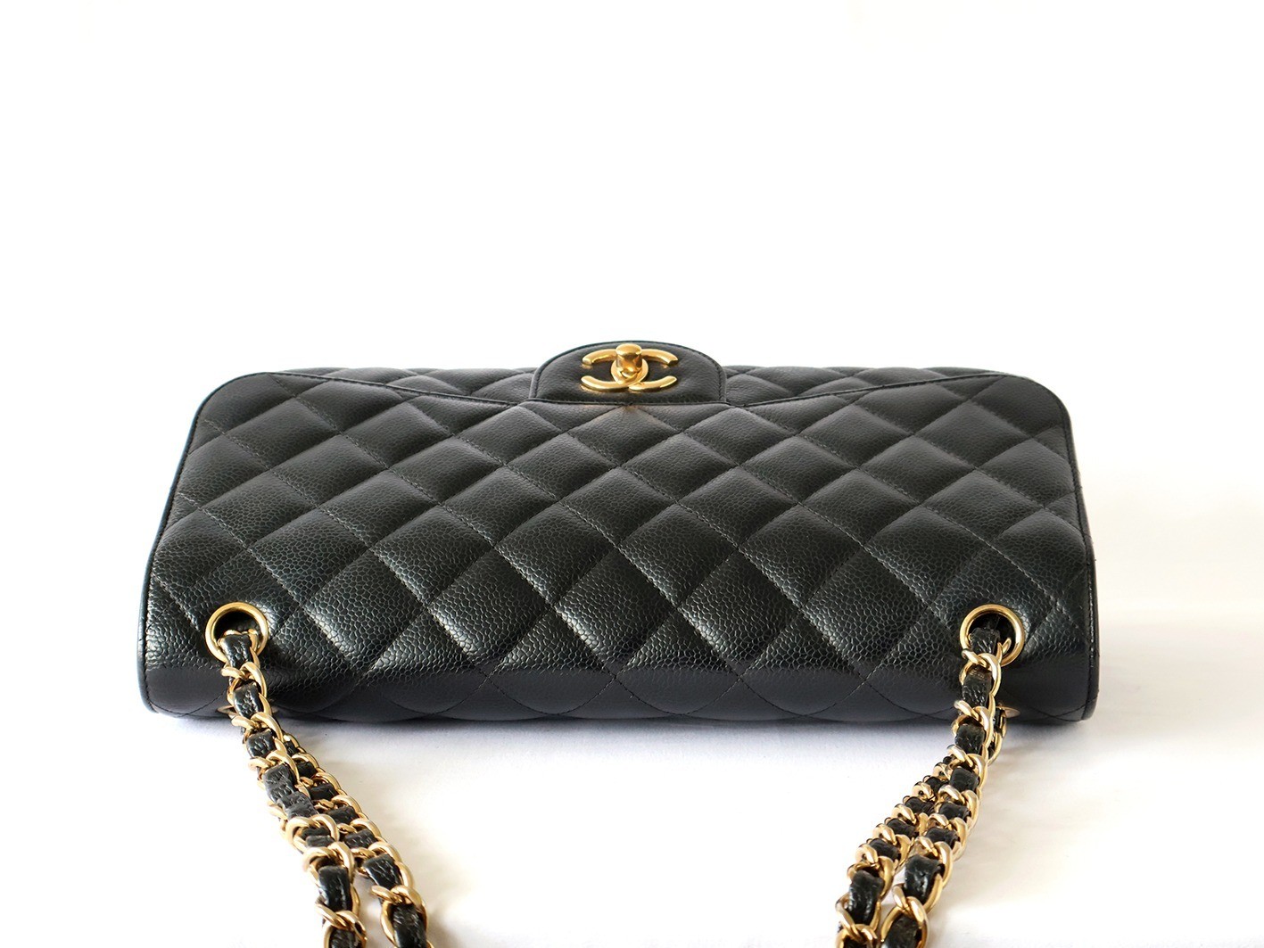 Caviar Skin Large Matelassé 30 Double Flap Double Chain Shoulder Bag, Black — view 5