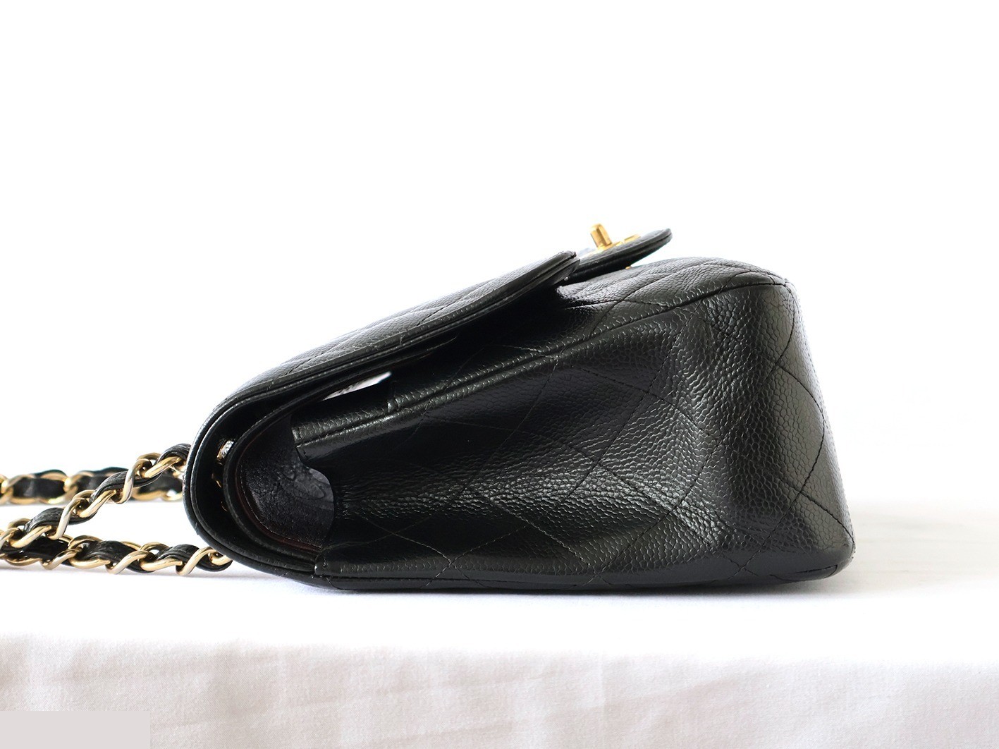 Caviar Skin Large Matelassé 30 Double Flap Double Chain Shoulder Bag, Black — view 6