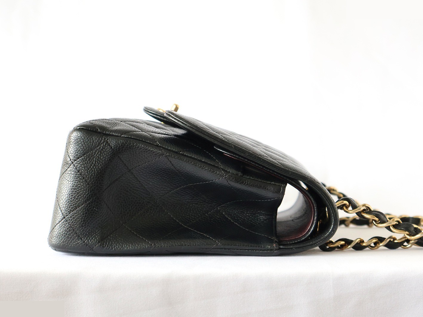 Caviar Skin Large Matelassé 30 Double Flap Double Chain Shoulder Bag, Black — view 7