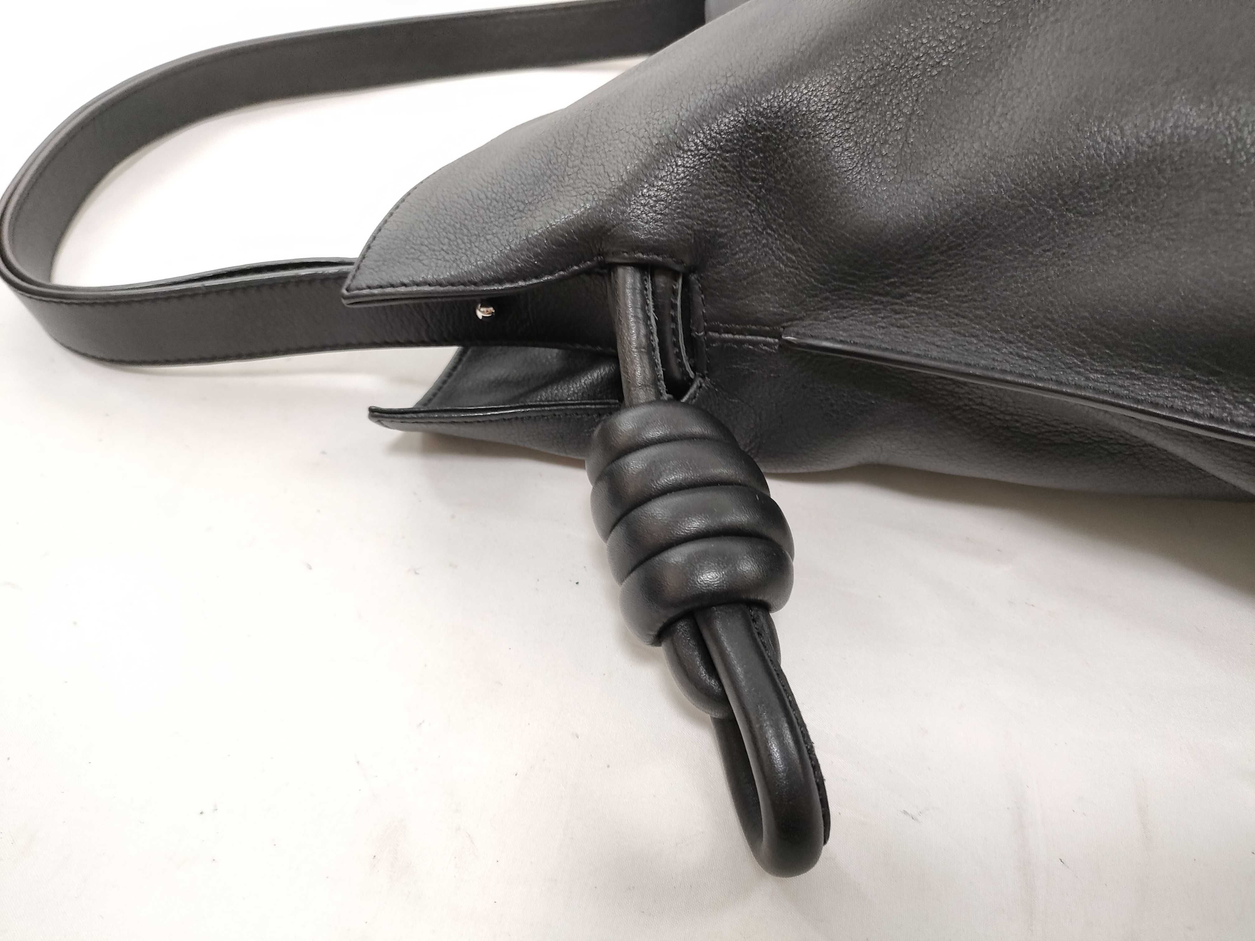 Flamenco Knot Leather Shoulder Bag, Black — view 5
