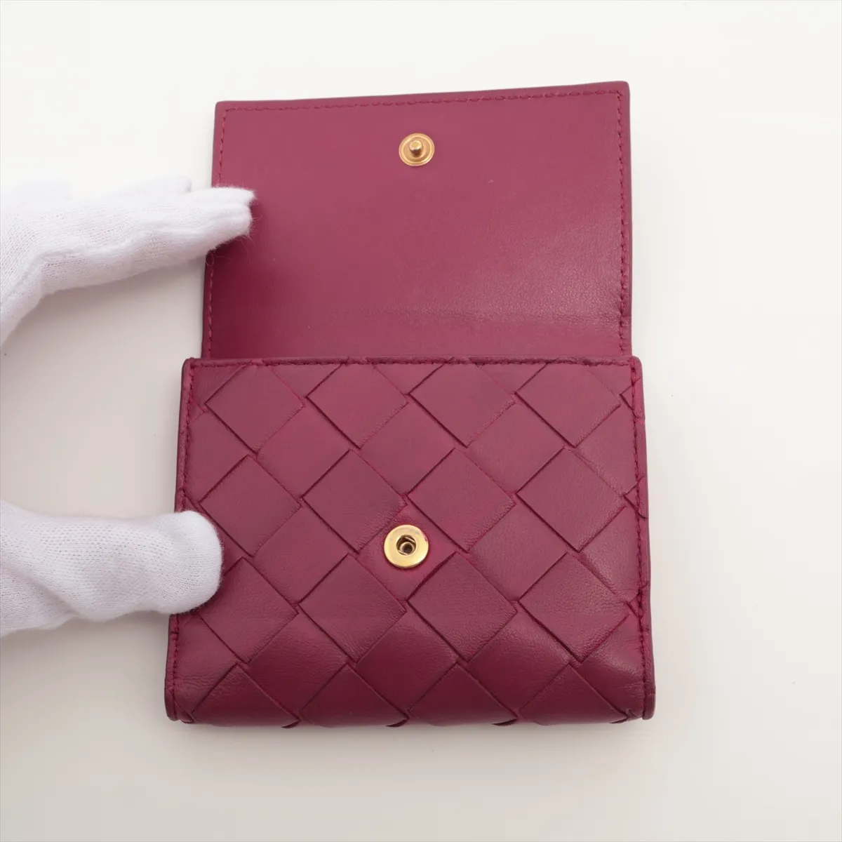 Intrecciato Leather Coin Case, Purple — view 3