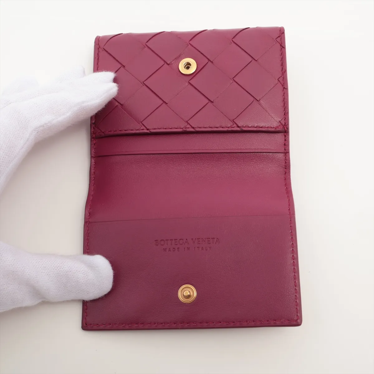 Intrecciato Leather Coin Case, Purple — view 4