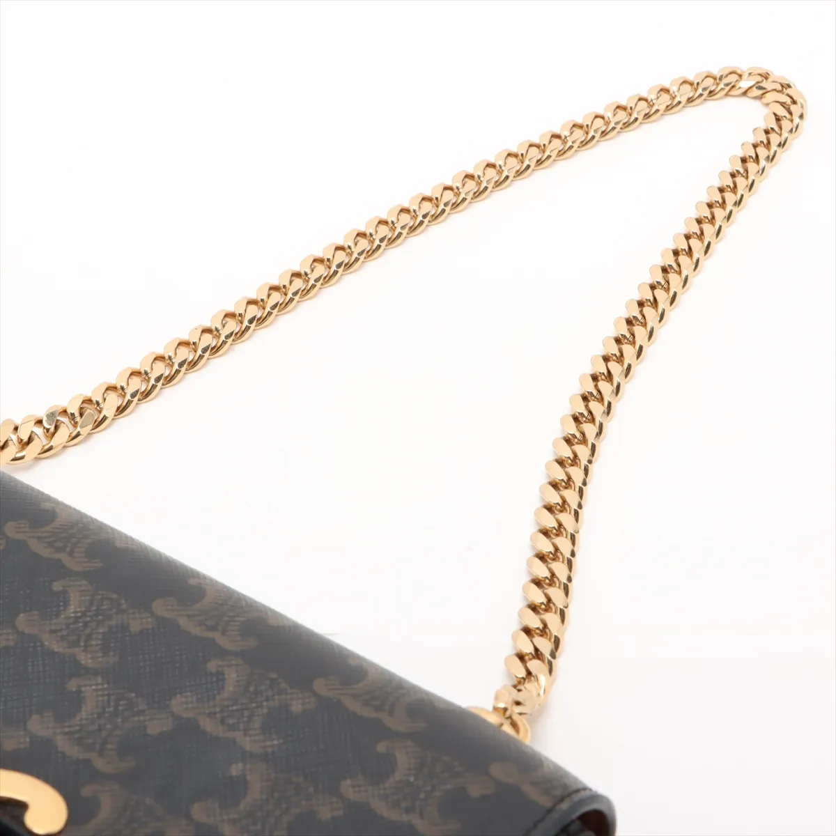 Triomphe PVC x Leather Chain Shoulder Bag, Brown — view 5