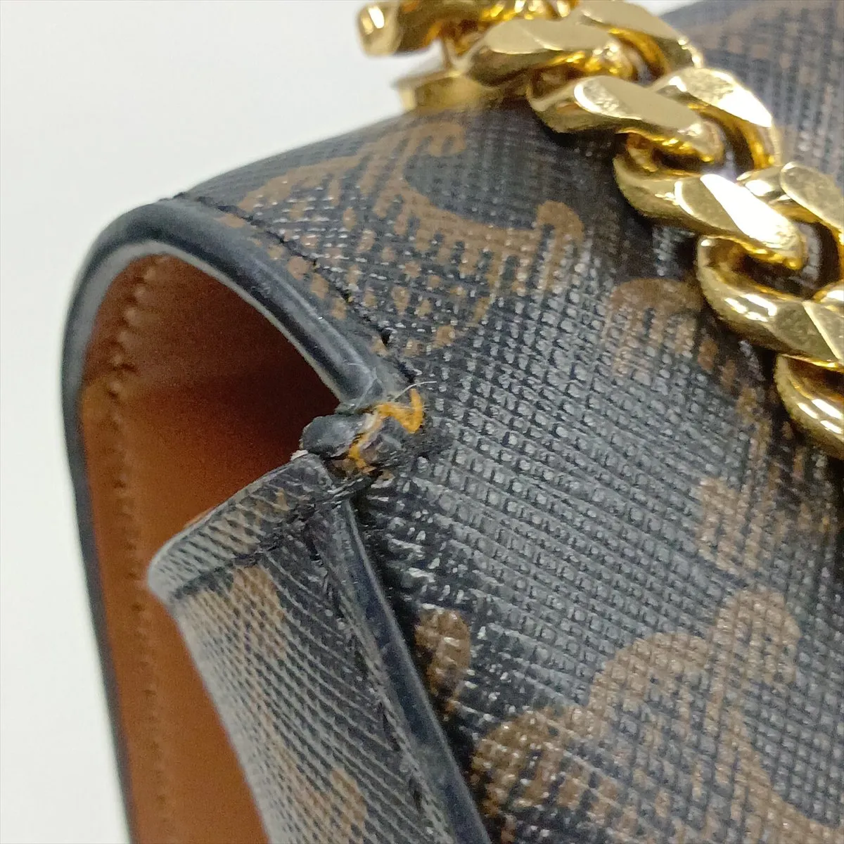 Triomphe PVC x Leather Chain Shoulder Bag, Brown — view 9