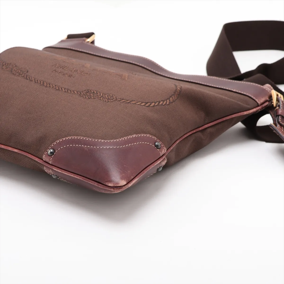 canvas and leather shoulder bag, khaki — view 3