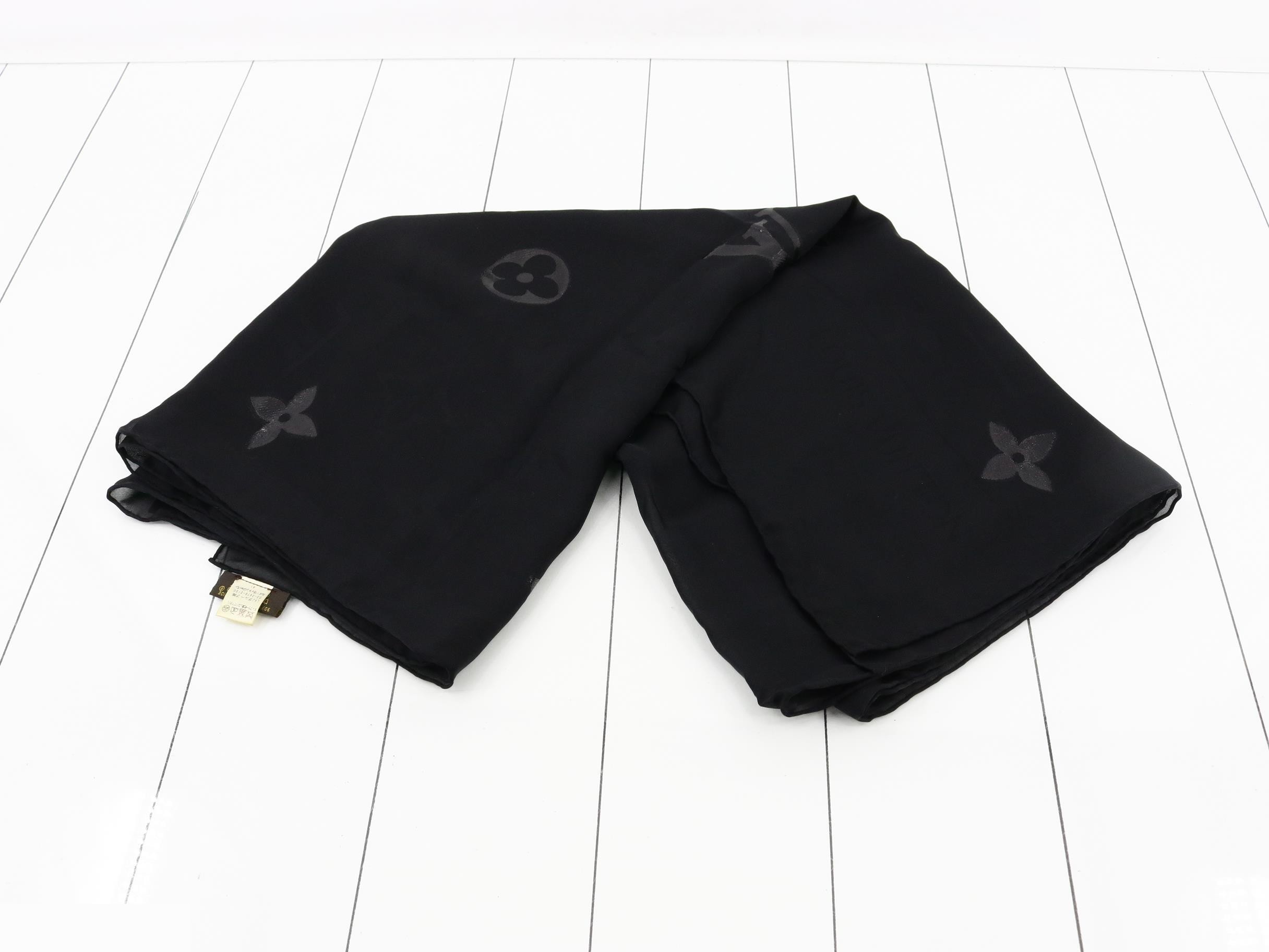 Monogram glitter stole, black, silk x polyamide — view 2