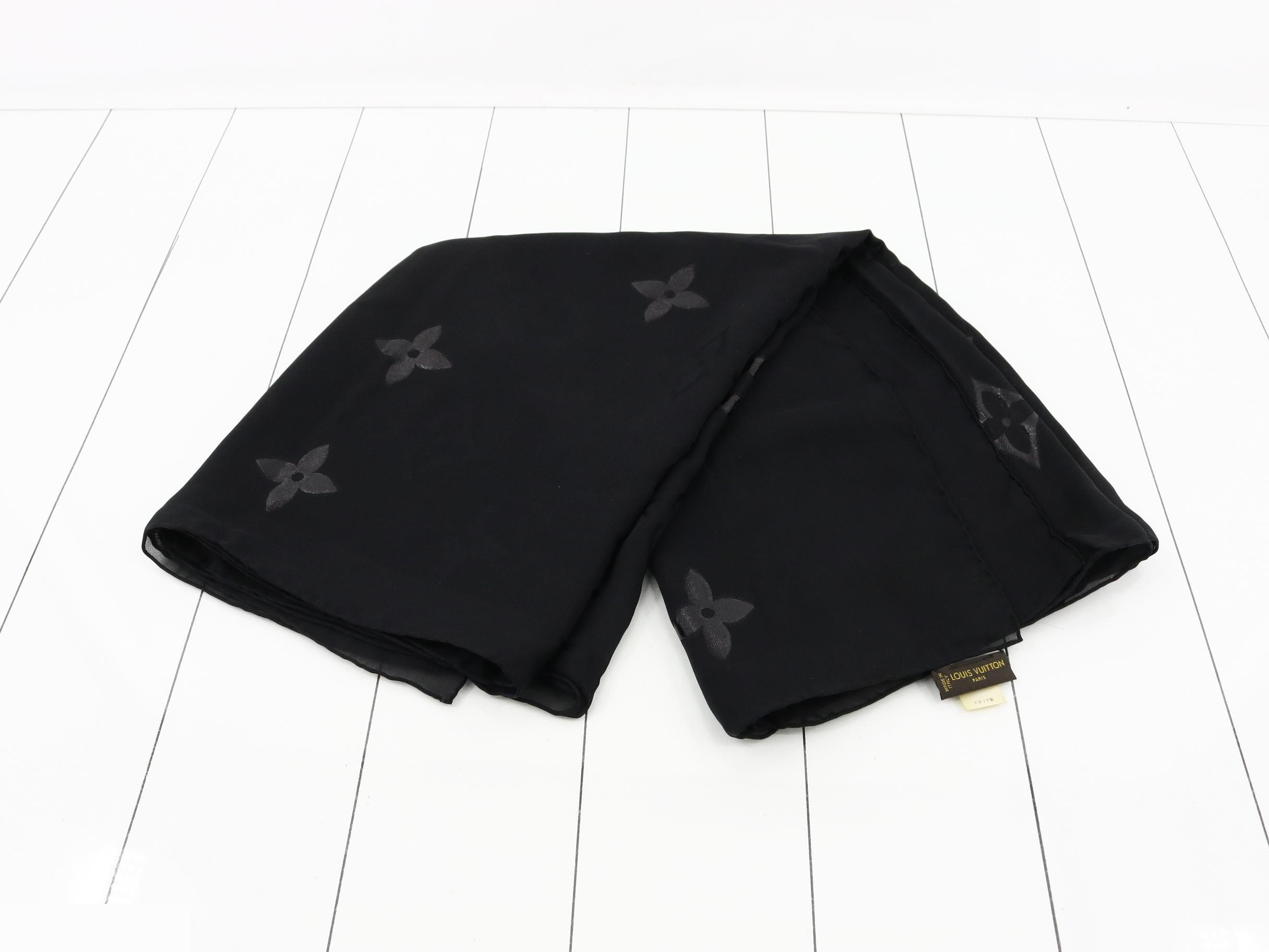 Monogram glitter stole, black, silk x polyamide — view 3