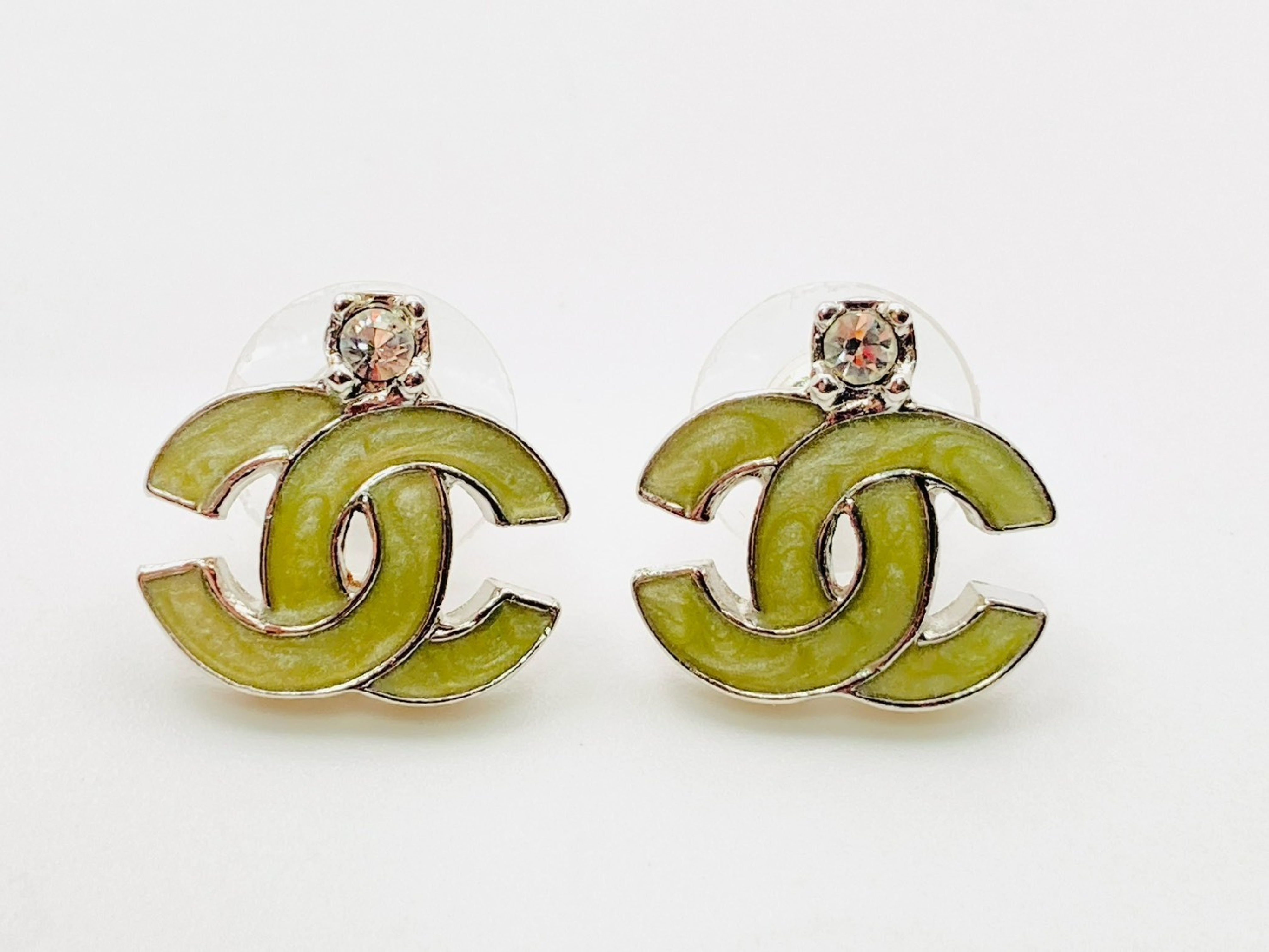 Coco Mark Rhinestone Metal Silver Earrings (04P) — view 2