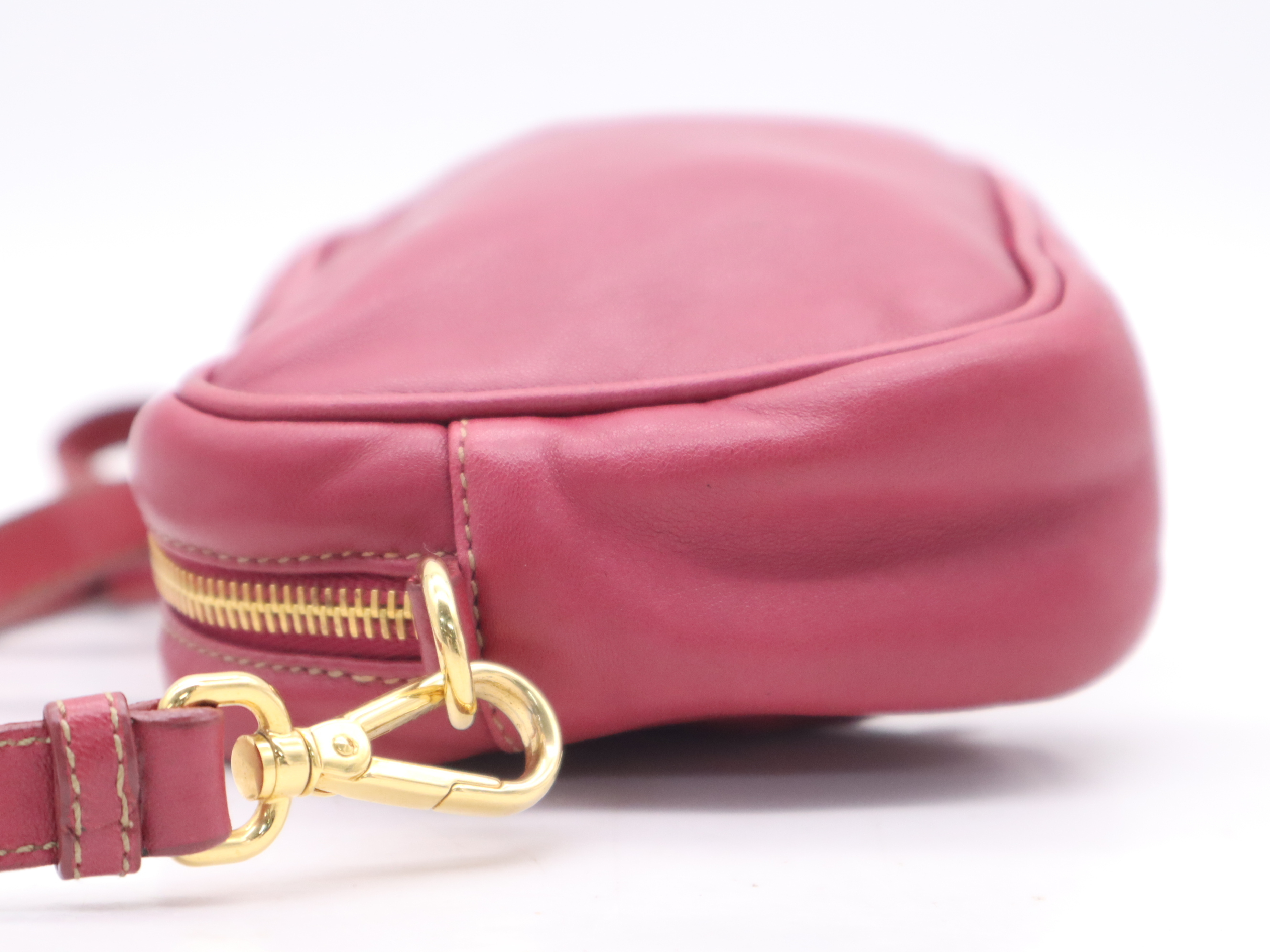 Leather Shoulder Bag with Shoulder Strap, Rose Pink — view 3
