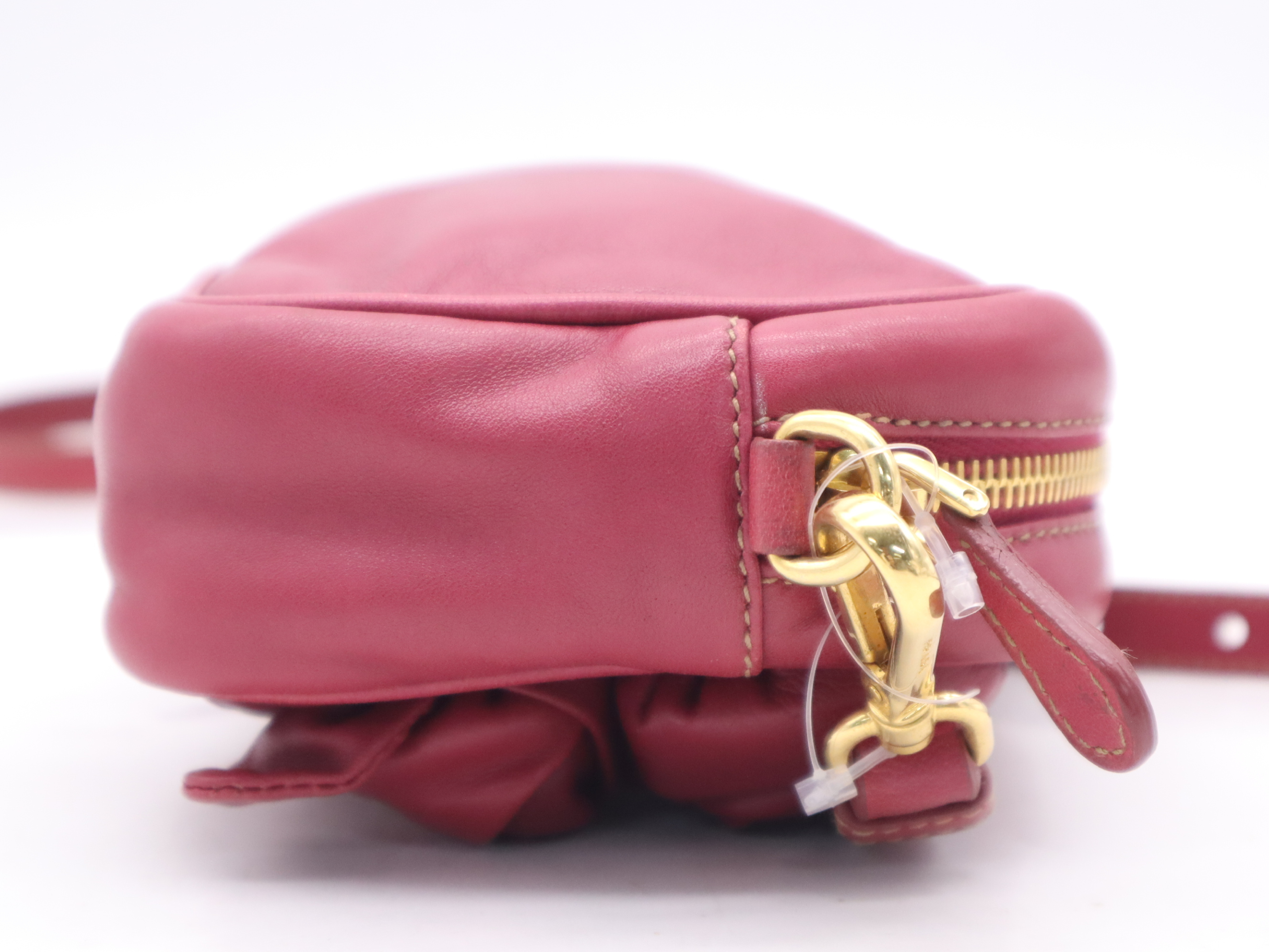 Leather Shoulder Bag with Shoulder Strap, Rose Pink — view 5