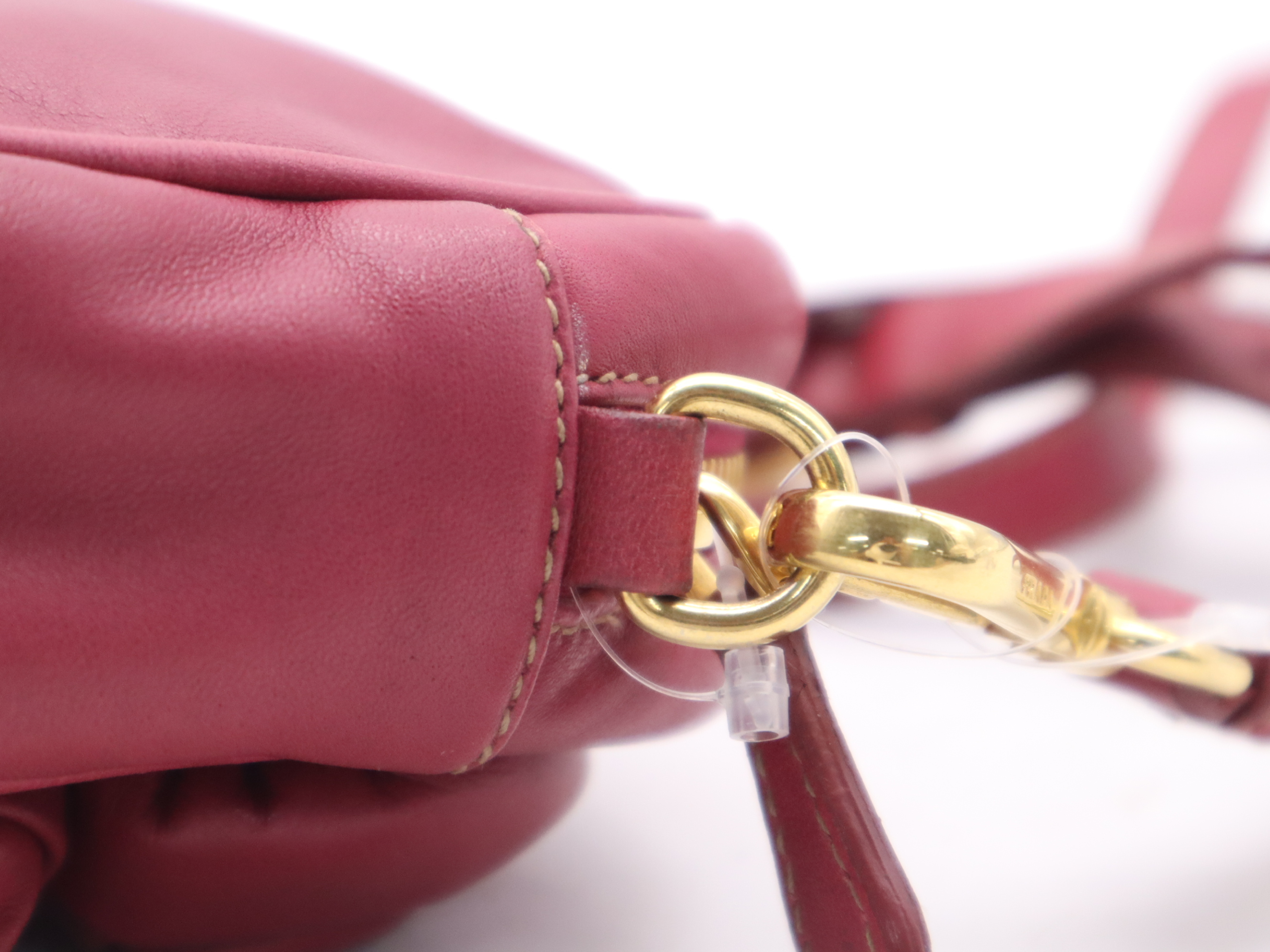 Leather Shoulder Bag with Shoulder Strap, Rose Pink — view 8