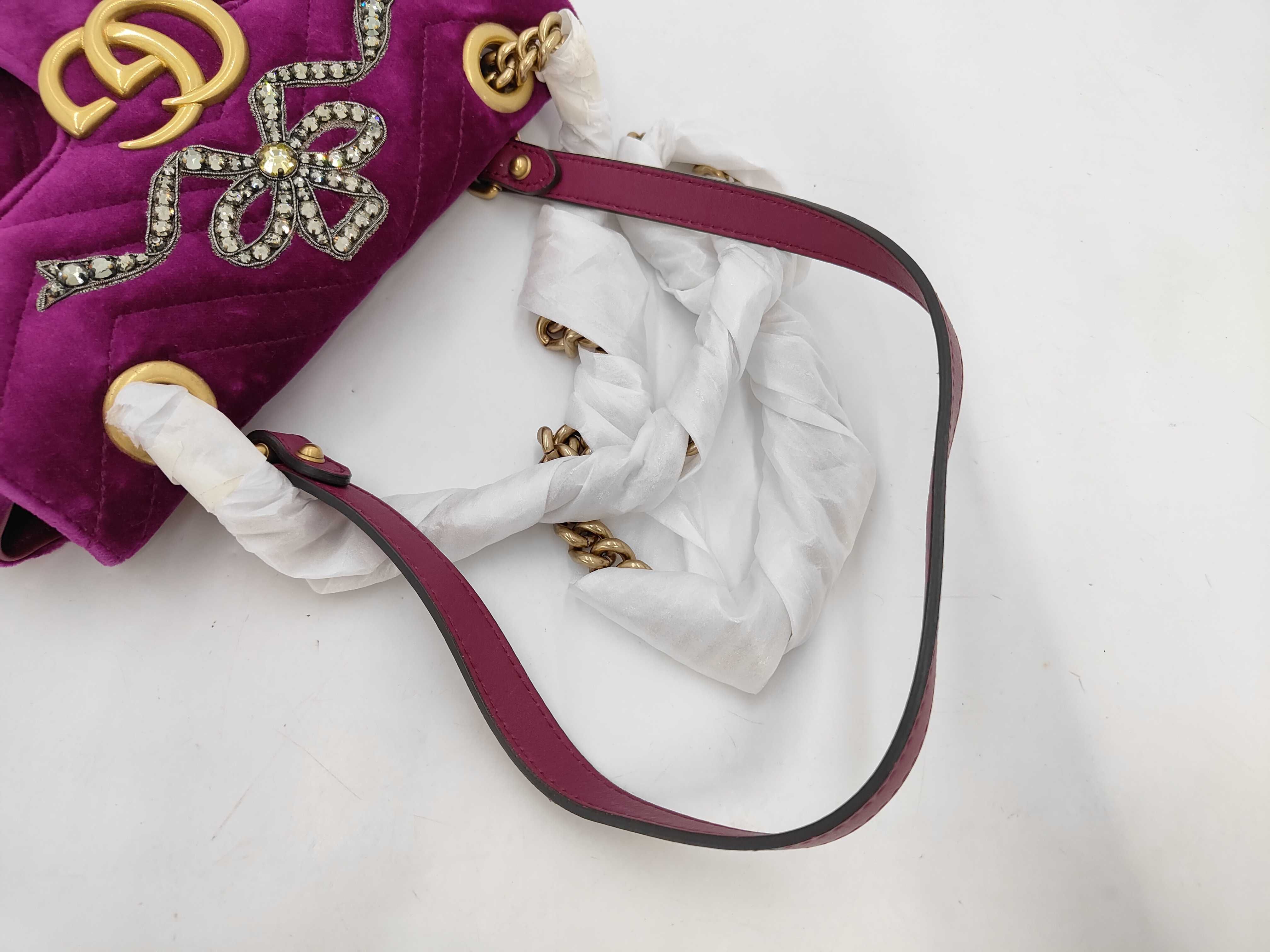 GG Marmont Small Plum Purple Velvet Shoulder Bag — view 5