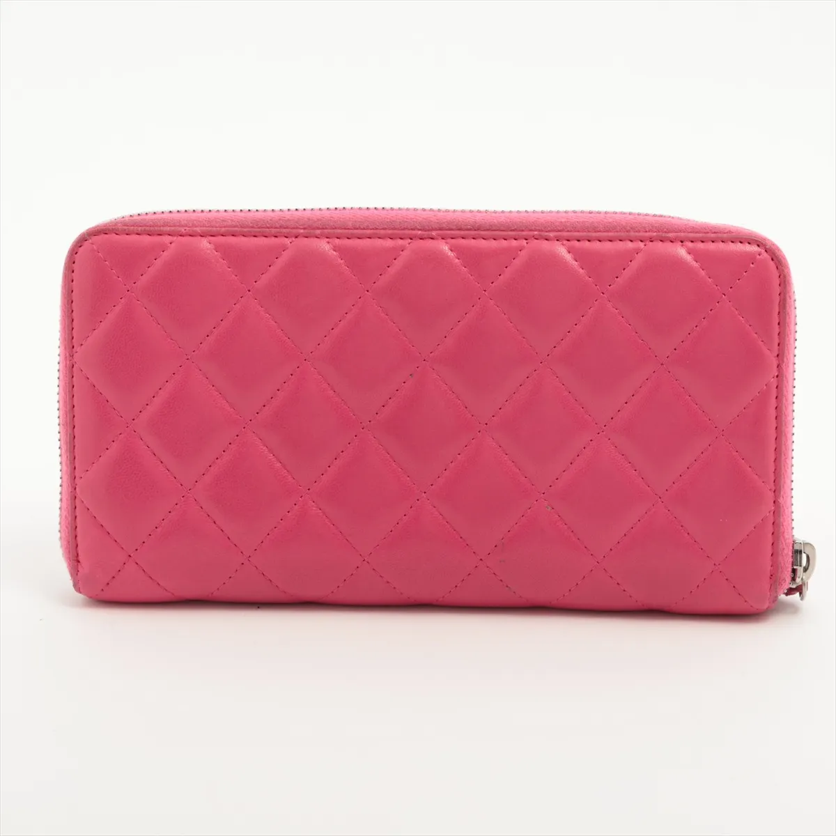 Matelassé Lambskin Round Zip Wallet, Pink, Silver Hardware, 19367186 — view 2