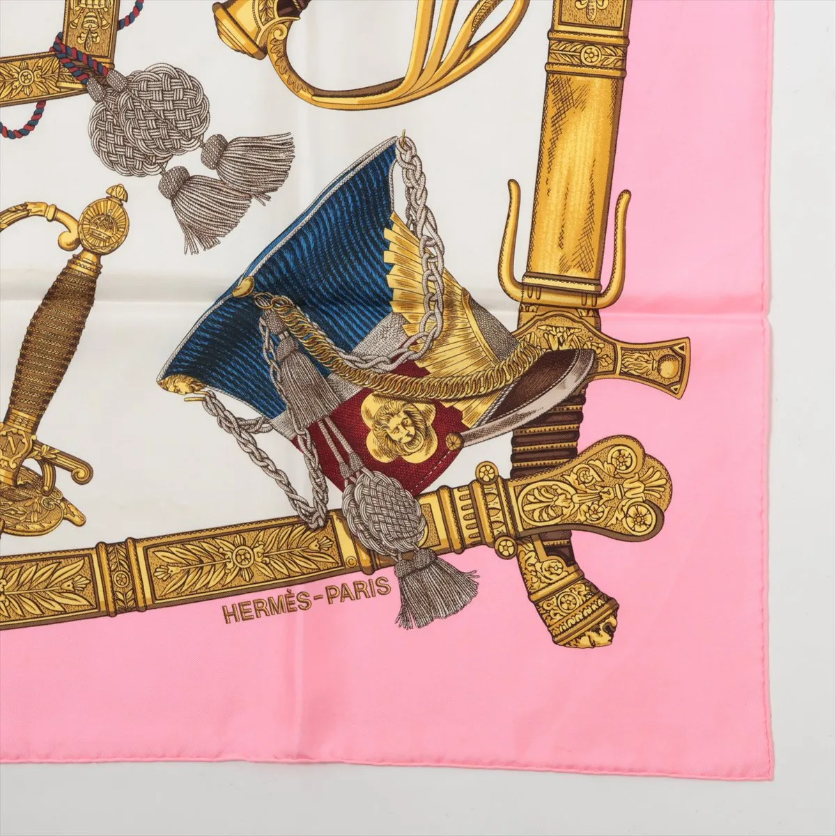 Carre 90 GRAND UNIFORME scarf, silk, pink. Shows signs of wear, — view 4