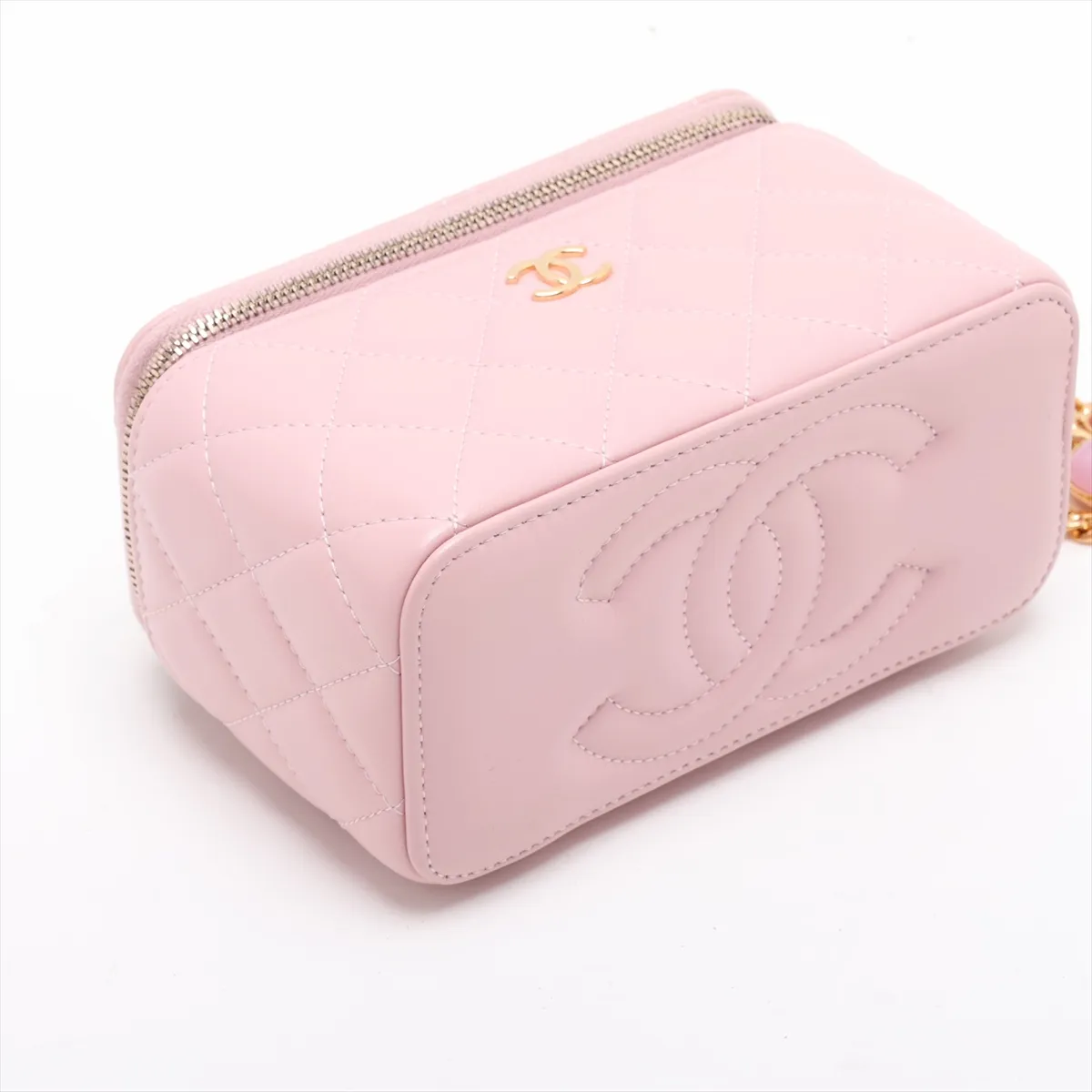 Matelassé Lambskin Chain Shoulder Bag Vanity Case Pink Gold Hardware KTA22K81 Random Serial Number — view 4