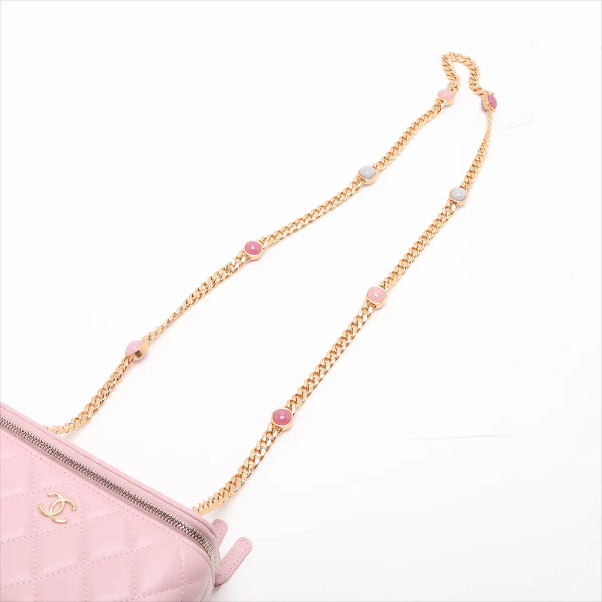 Matelassé Lambskin Chain Shoulder Bag Vanity Case Pink Gold Hardware KTA22K81 Random Serial Number — view 5