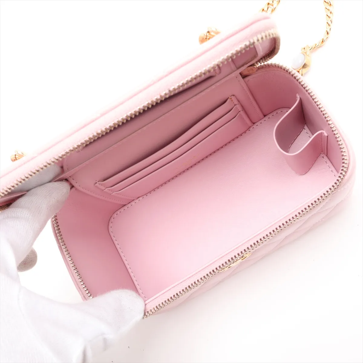 Matelassé Lambskin Chain Shoulder Bag Vanity Case Pink Gold Hardware KTA22K81 Random Serial Number — view 6