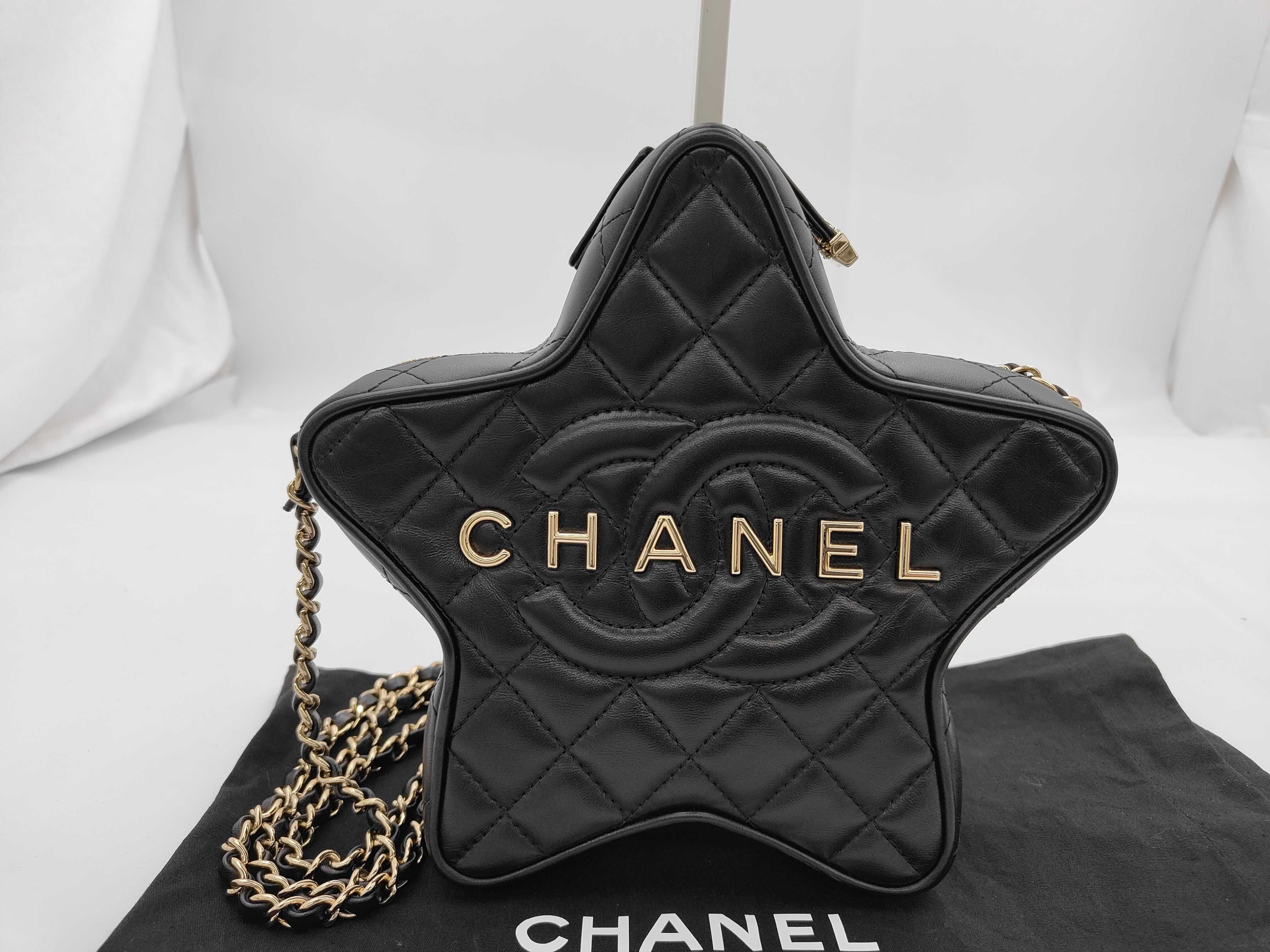 Matelassé Chain Shoulder Bag, Star Pattern, Lambskin, Black Shoulder Bag